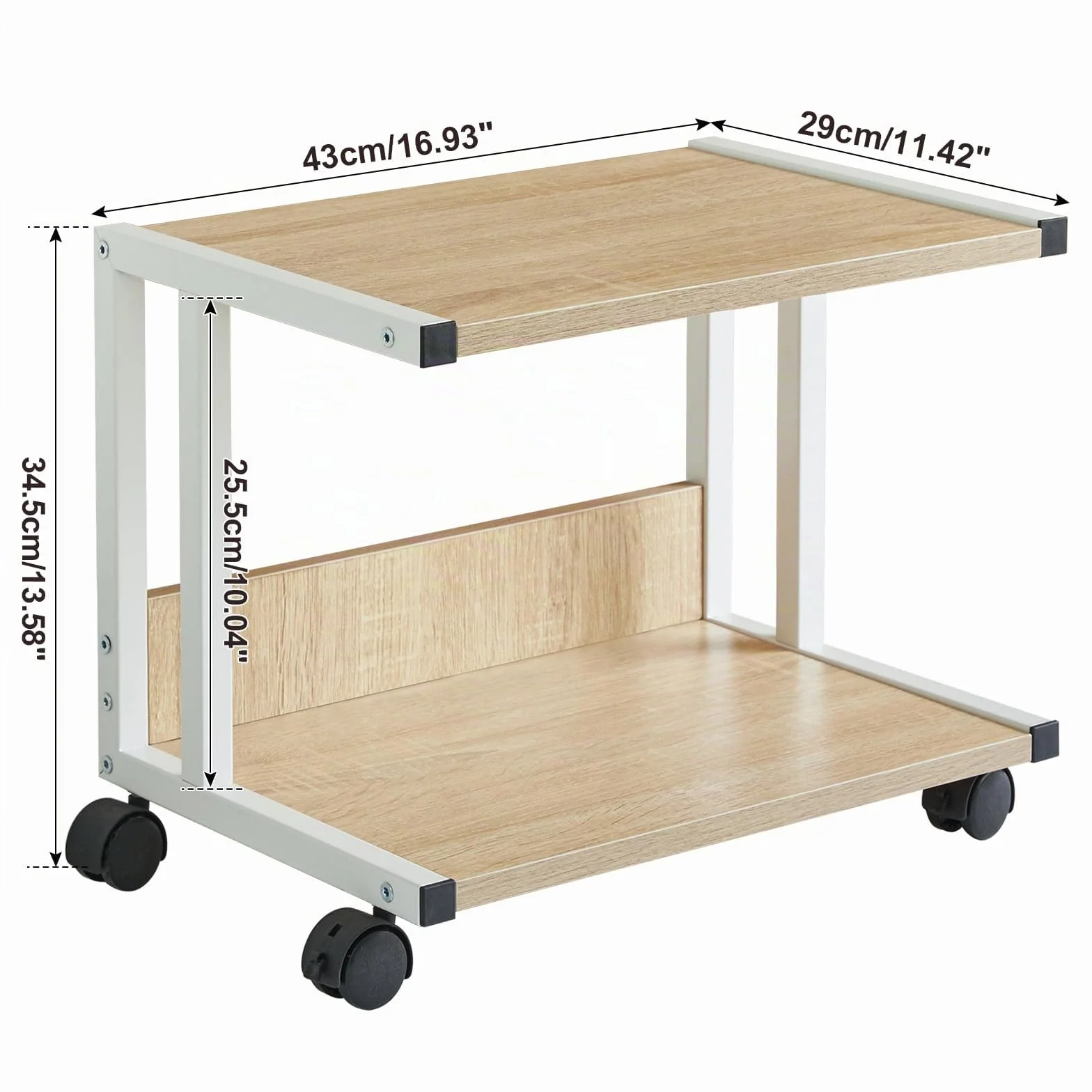 IBUYKE Supporto da scrivania per stampante, carrello stampante a 2 livelli, scaffale organizer da scrivania con 4 ruote, per fax, uso domestico e ufficio TLJ007R