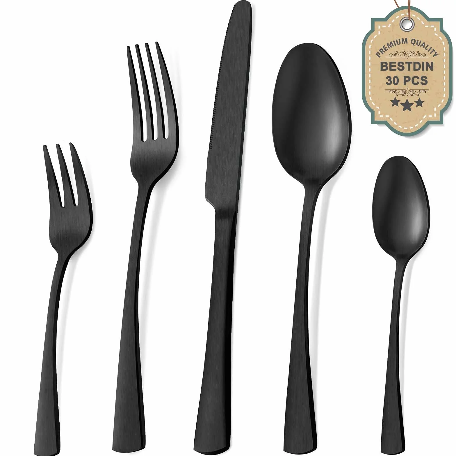 Bestdin set posate inox 6 persone, set di posate 30 pezzi, posate nere opache, posate moderne adatte a casa/festa/ristorante (lavabili in lavastoviglie)