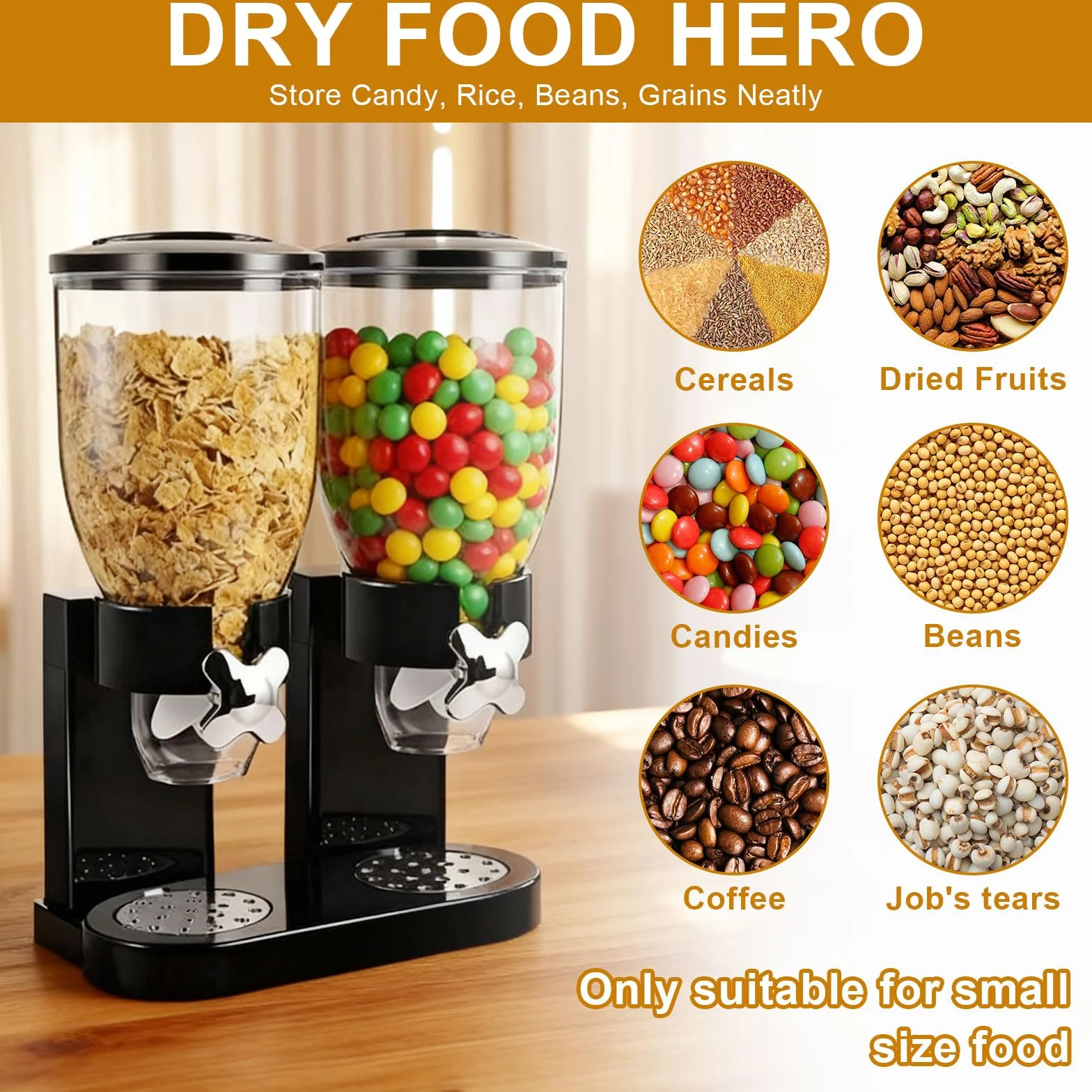 Cereal Dispenser da 2 l, dispenser per cereali per l'organizzazione della cucina ideale per cereali, alimenti secchi, caramelle, riso, cereali, chicchi di caffè