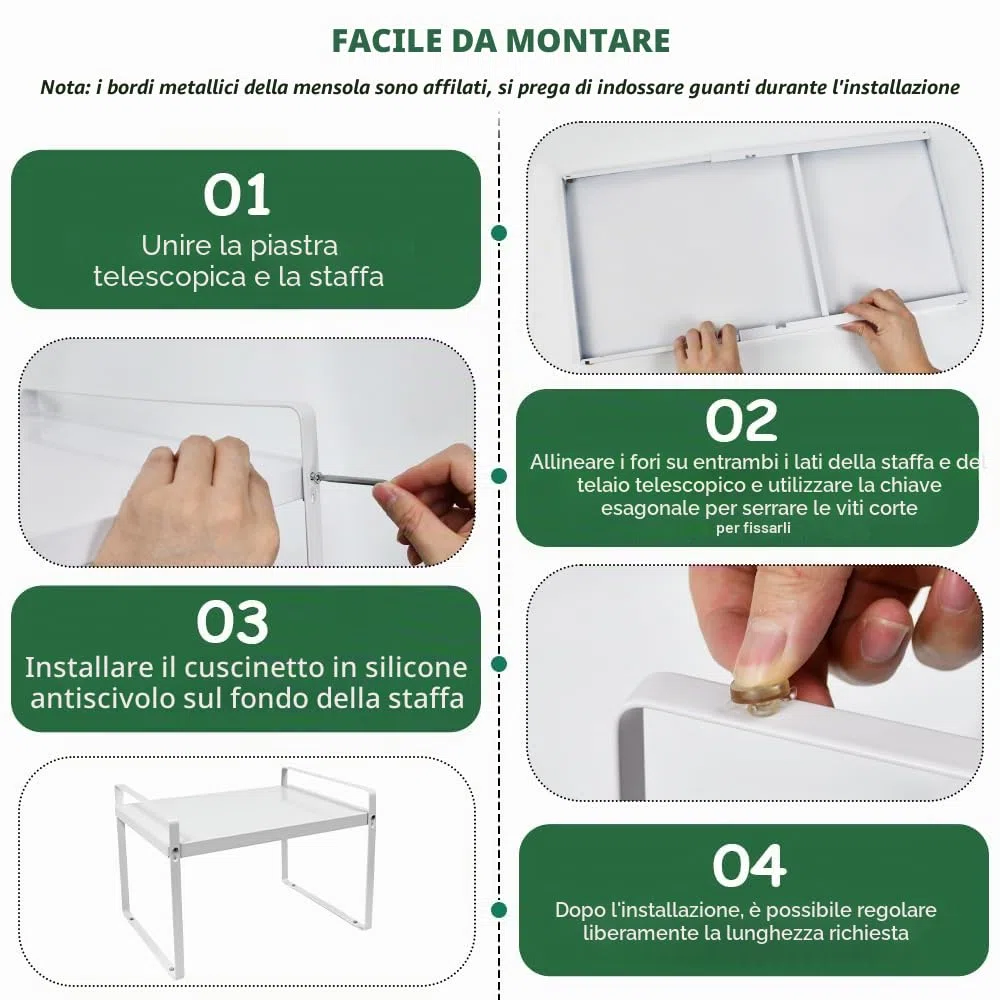 Mensola Cucina Salvaspazio Espandibile 38-64cm,Scaffale Salvaspazio Cucina Allungabile,Porta Piatti e Stoviglie Allungabile,Scaffale da Appoggio in Metallo per Mobili, Mensola da Bagno