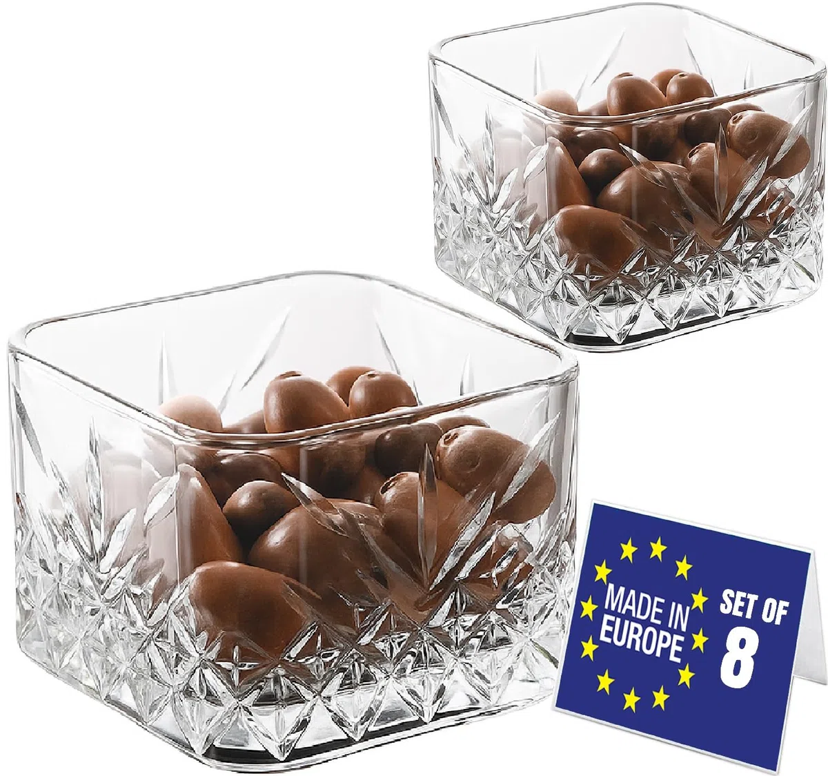 NORDIC SCHILLER Ciotola per Dessert in Vetro Quadrato Set 8, 235ml SENZA PIOMBO Ciotole in Vetro, Tazza da Dessert, Ciotola da Immersione, Snack, Ciotole Per Frutta, Desert Bowls