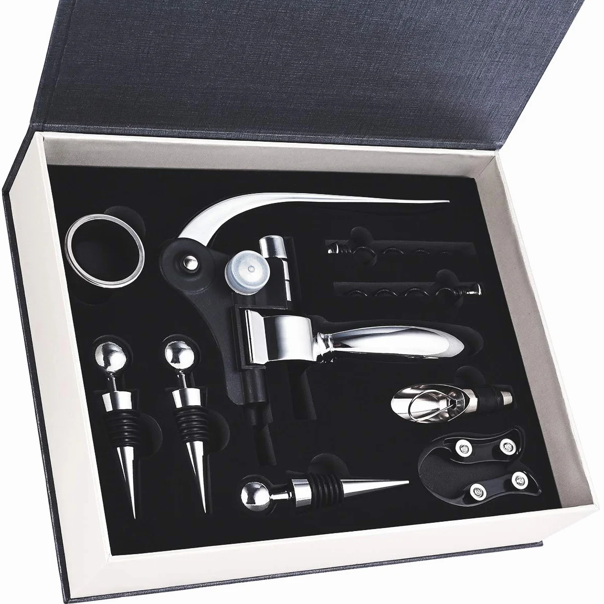 faburo Set Apribottiglie, 9PZ Cavatappi Manuale Cavatappi a Coniglio Kit Accessori per Vino Aeratore Versatori da Vino con Confezione Regalo di Fascia Alta