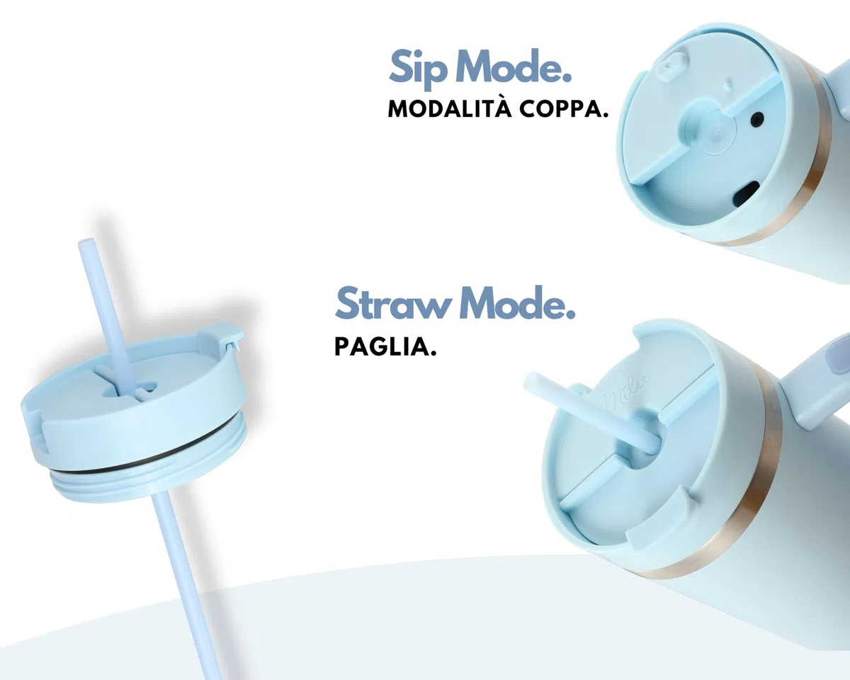 Milu Tazza termica a doppia parete 1200ml con cannuccia e manico, 24h ghiacciato / 12h caldo Tumbler 40oz in acciaio inox con manico, bottiglia isolante da portare con sé (Morning Blue, 1200ml)