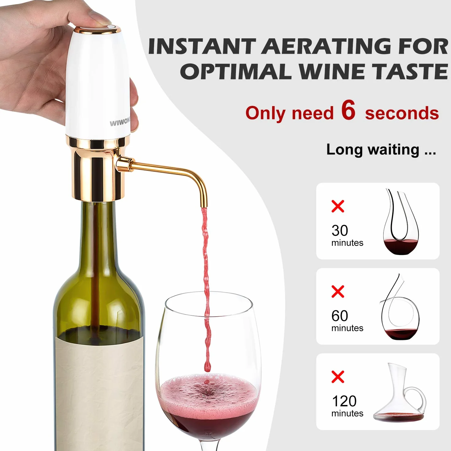 Aeratore e versatore elettrico di vino, decanter per vino elettrico, dosatore ricaricabile con cavo micro USB
