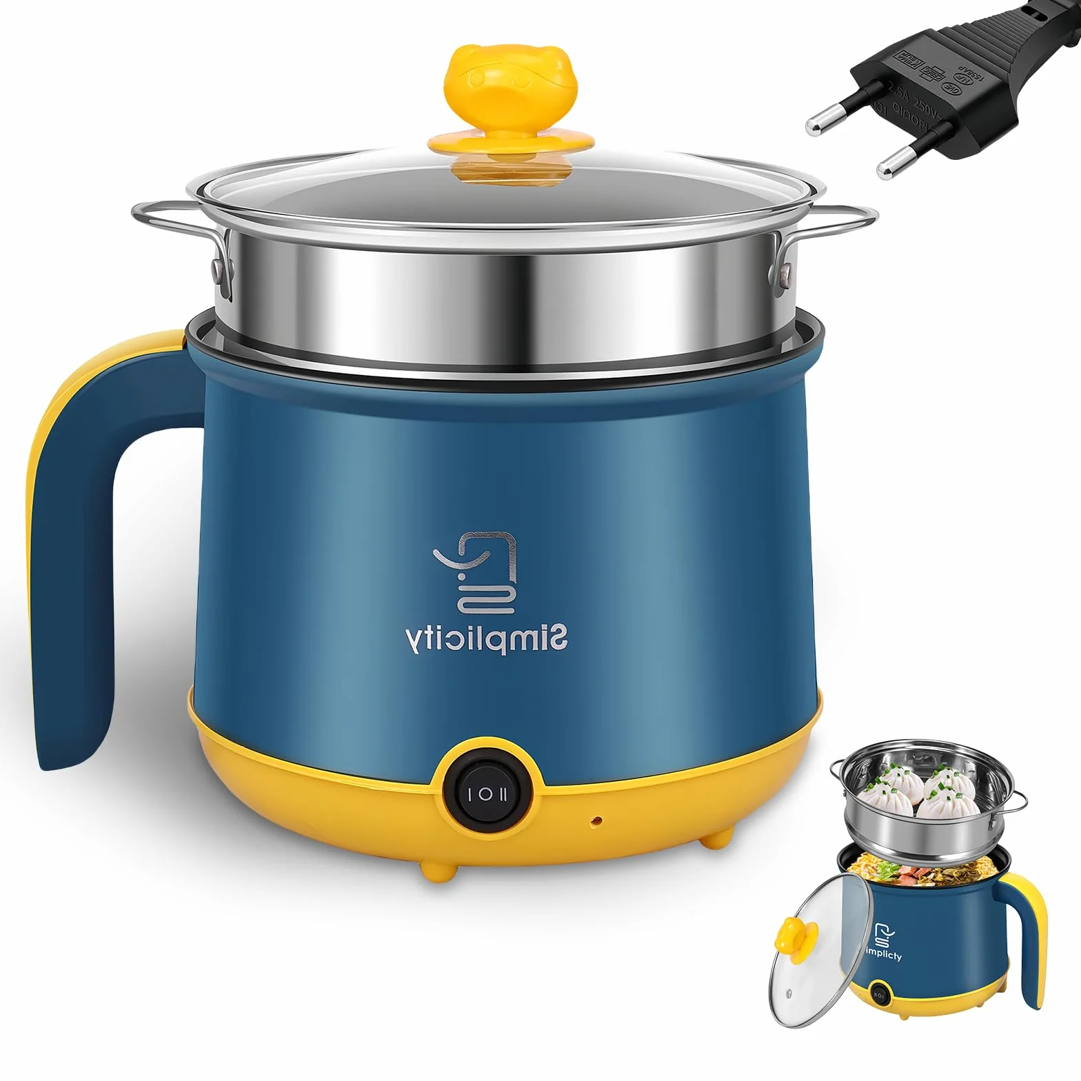 Hot Pot Elettrico Con Steamer, Hot Pot Elettrico 1.8 L, Mini Fornello Portatile Antiaderente, Fornello Rapido Ramen Pentola Portatile Antiaderente Per Casa, Ufficio, Dormitorio