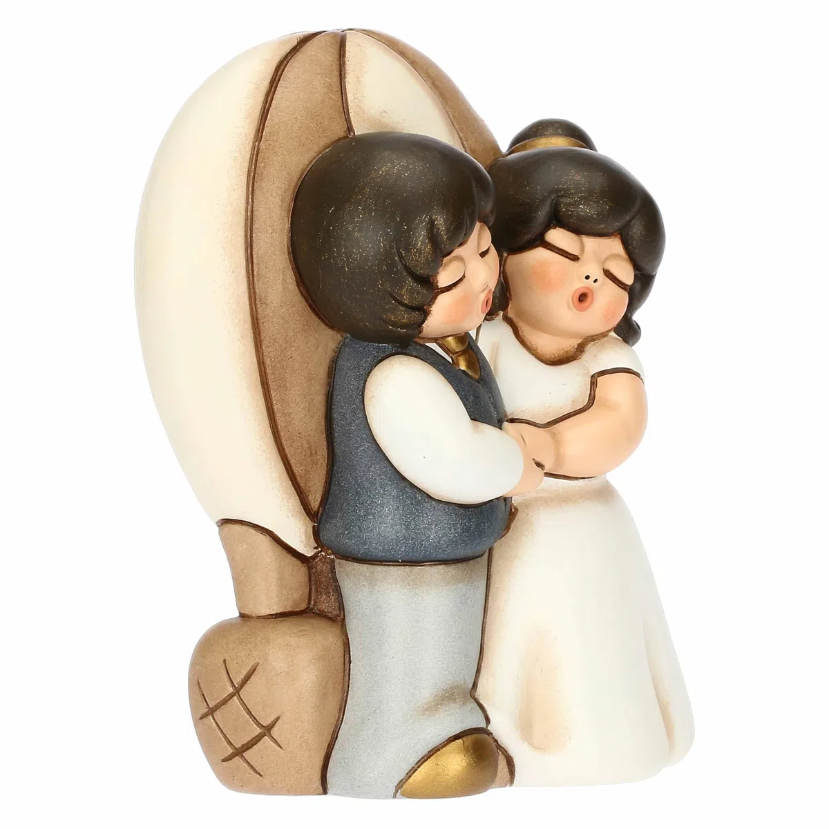 THUN, Bomboniera Sposini Viaggio in Mongolfiera in Ceramica Decorata a Mano, 9.5 x 6.3 x 11.5 cm h