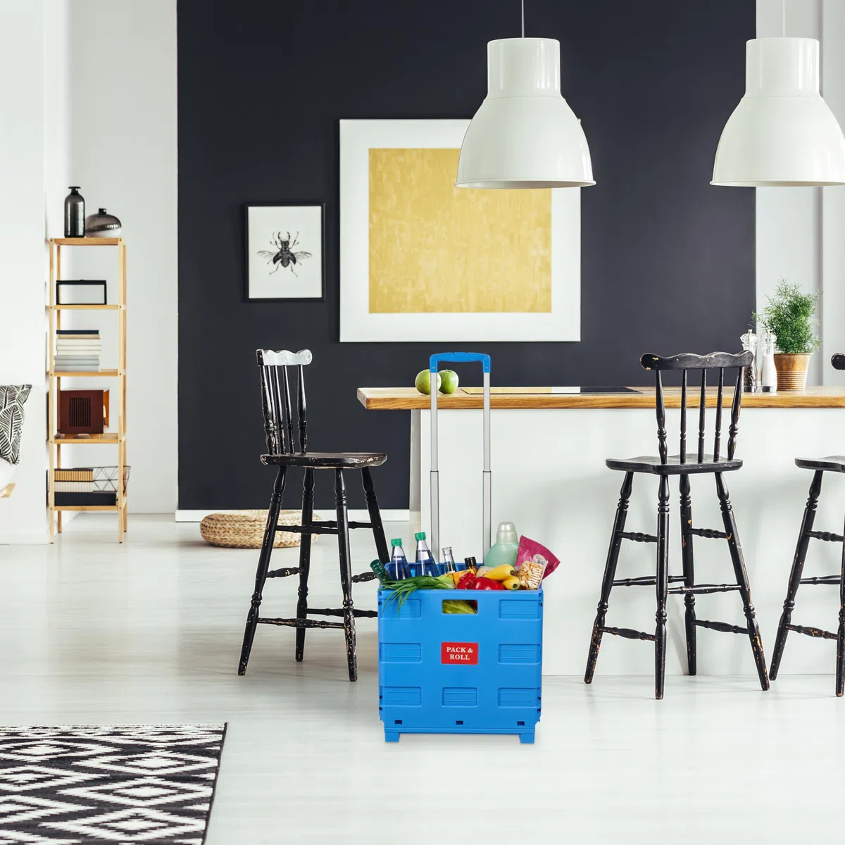 Relaxdays Carrello per la Spesa Pieghevole, 35 kg Carico, Manico Telescopico, Carrellino Trolley Portaspesa, Cesto, Blu