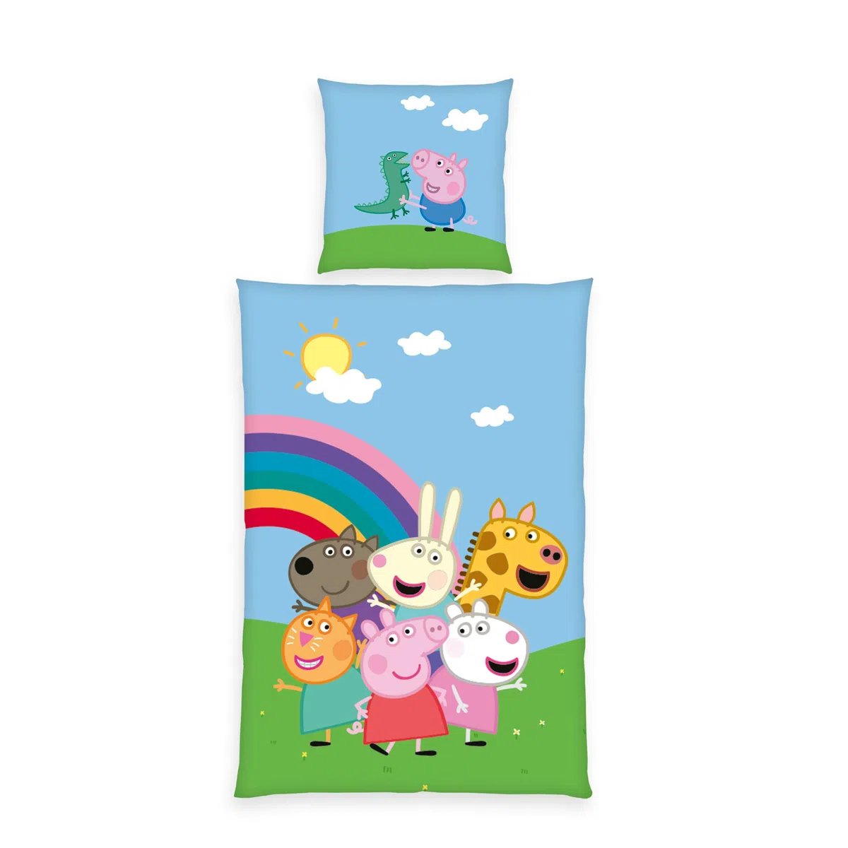 Herding Set di Biancheria da Letto, Peppa Pig, Federa 80 x 80 cm con Design Reversibile, Copripiumino 135 x 200 cm con Cerniera, 100% Cotone/Renforcé