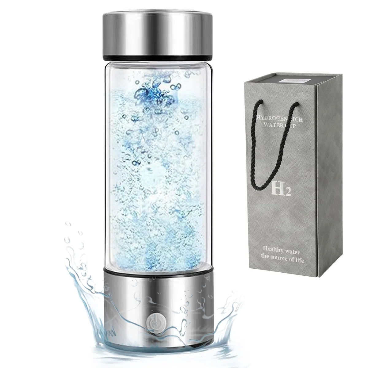 Tazza Ricca di Idrogeno,Bottiglia D'acqua Idrogenata da 420 ml,Utilizza Tecnologia SPE e PEM,Genera Rapidamente Acqua Idrogenata in Tre Minuti,Adatta per Ufficio,Sport,Viaggi(Argento)