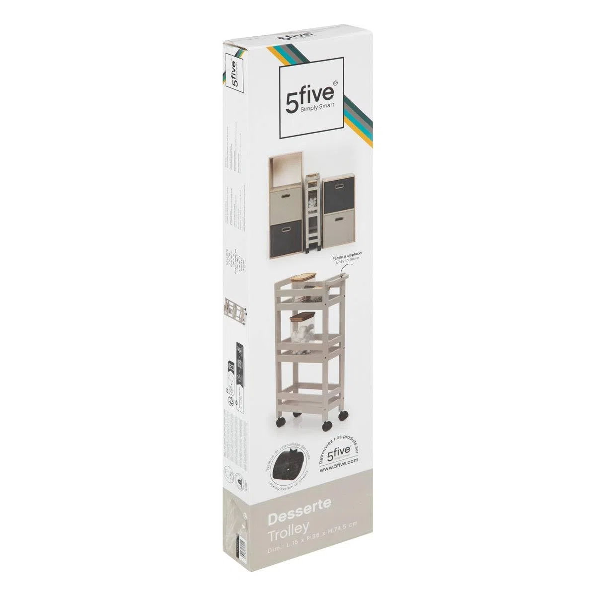 5five - carrello a 3 livelli colorama, beige naturale