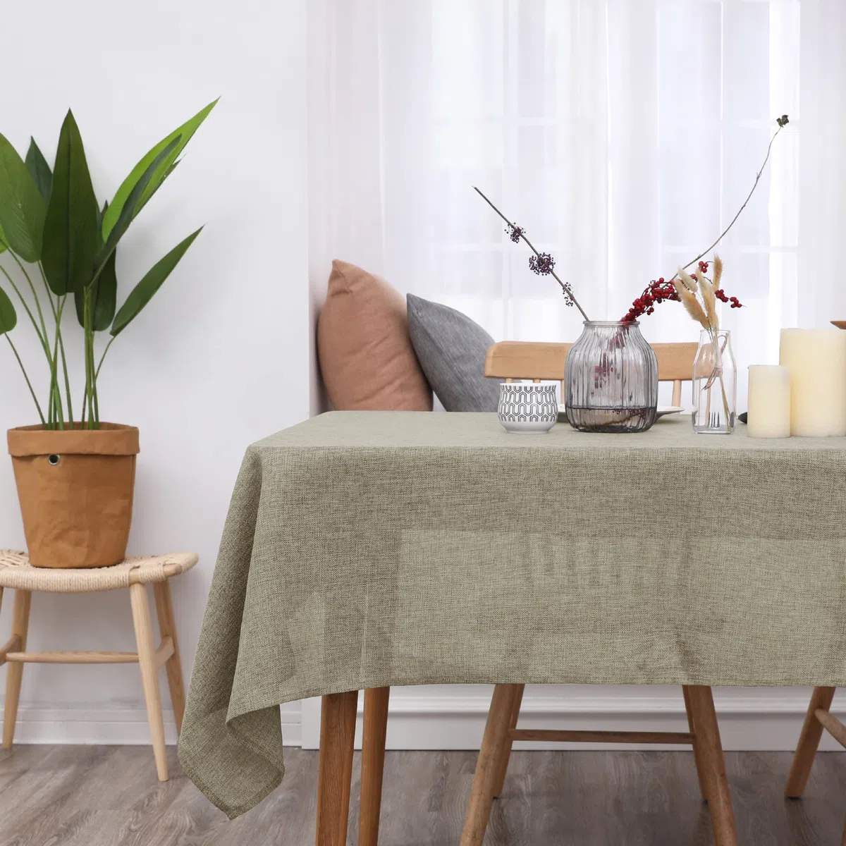 Deconovo Tovaglia Rettangolare in Finto Lino 150x300 cm - Elegante e Decorativa per Sala da Pranzo e Feste - Lino Chiaro, 1 Pezzo