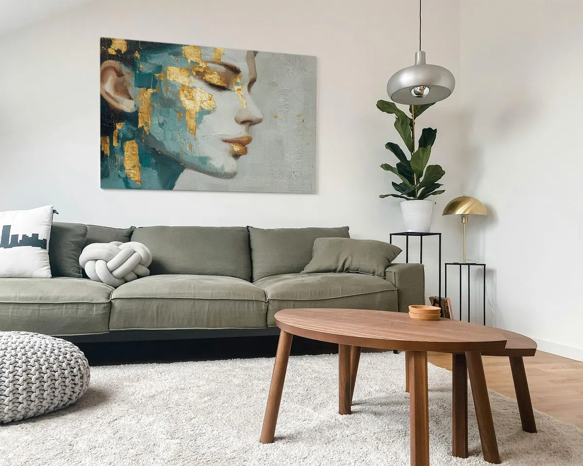 Panorama Quadro Moderno su Tela per Decorazioni Casa - Ritratto Dorato 70x50 cm - Stampe di Design da Parete per Soggiorno - Camera da Letto e Cucina - Idea Regalo Originale