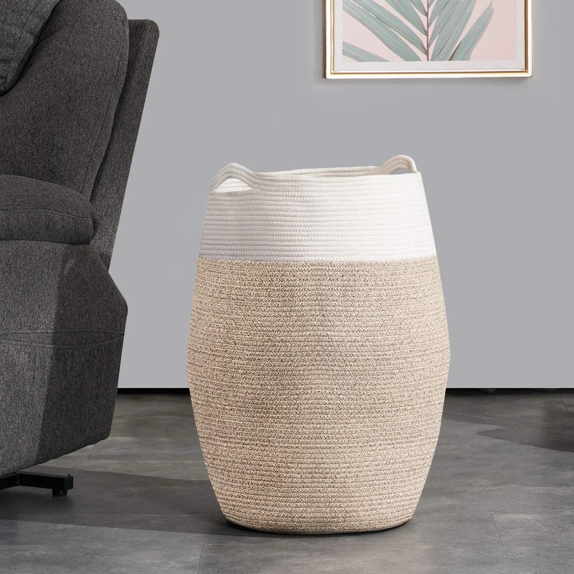 YOUDENOVA Cesto Portabiancheria Portaoggetti Intrecciato 105 L Stoccaggio Cestino Tessuto Pieghevole Grande Organizzatore di Corda di Cotone Biancheria da Bagno Lavanderia con Manico Marrone