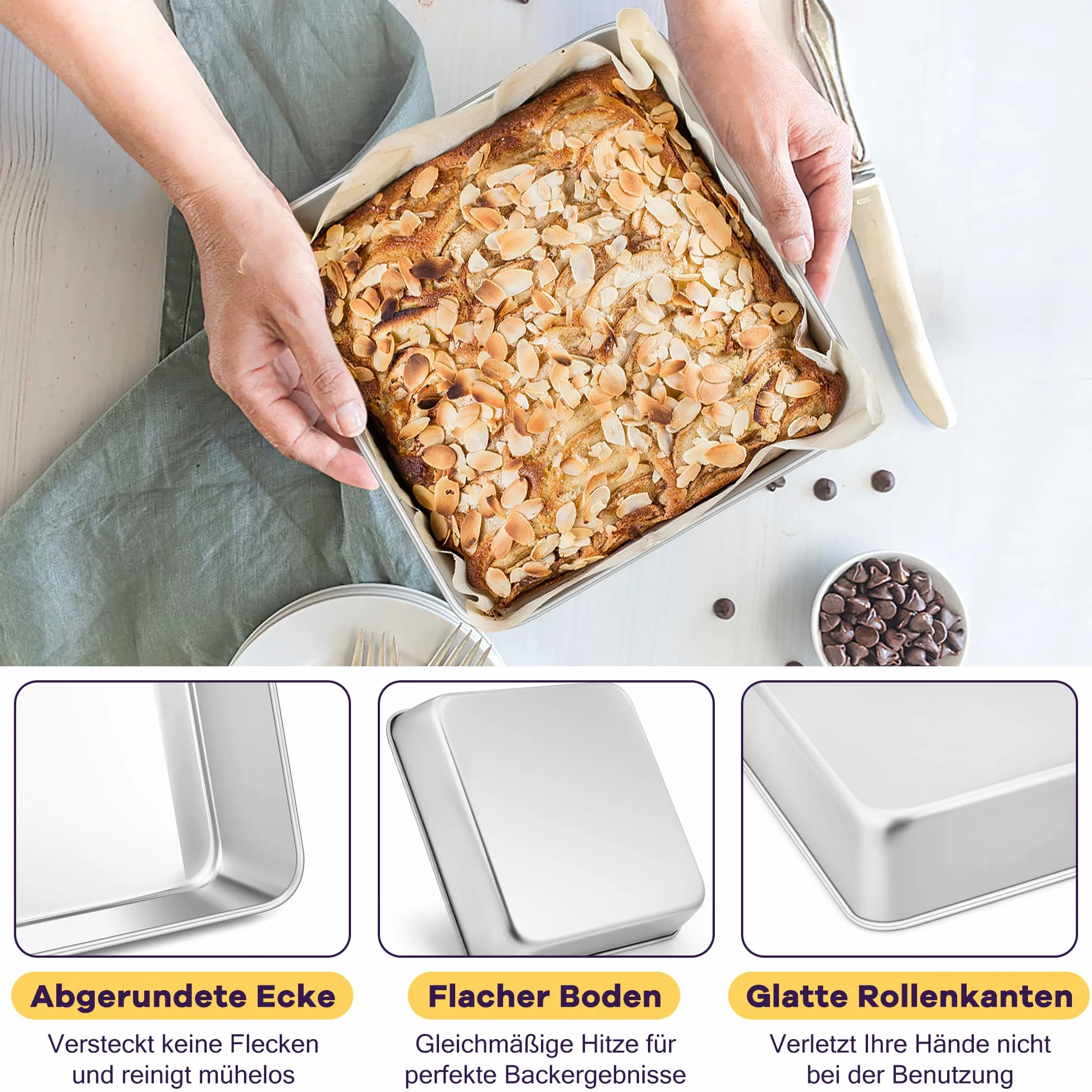 HaWare Set di 4 pirofile, quadrate, in acciaio inox, piccoli stampi rettangolari, ideali per lasagna/brownie/torte, sani e lavabili in lavastoviglie, 15 x 15 x 5 cm
