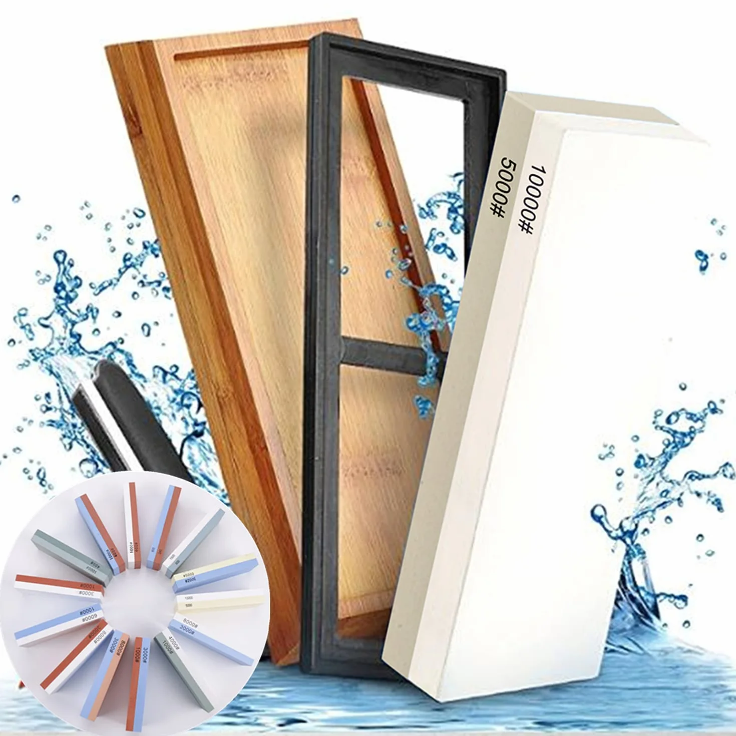 Pietra per Affilare 2-in-1, Affilacoltelli Professionale cote Combinazione - con Stand Silicone Antiscivolo (5000/10000+400/1000 Grit/Set)