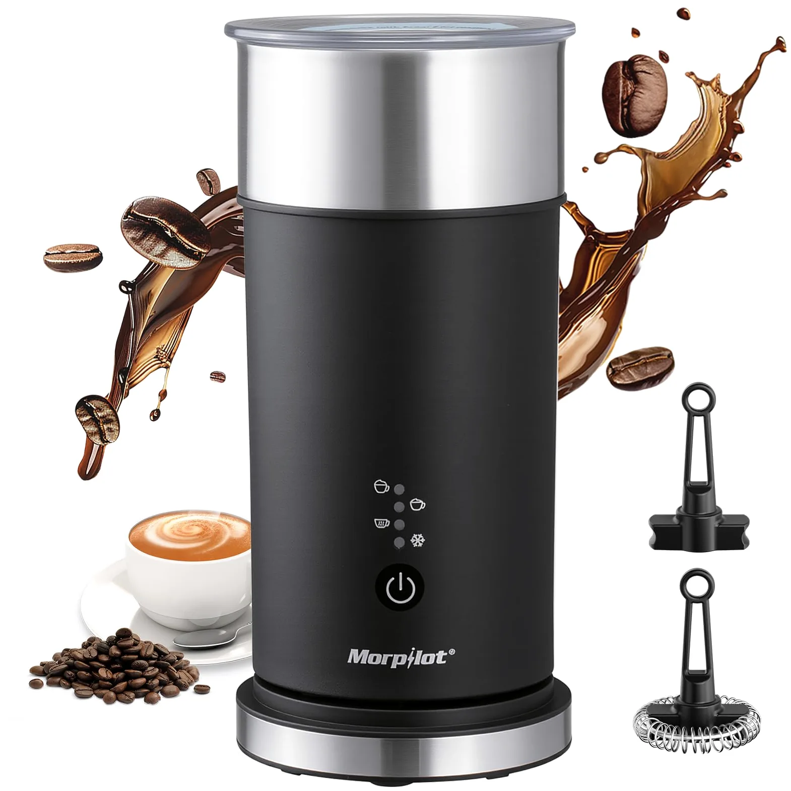 Montalatte Elettrico Automatico, Morpilot Milk Frother, 4 in 1 Funzione, Capacità Massima 115 ml - Modalità Schiuma, 240 ml - Modalità Latte Caldo
