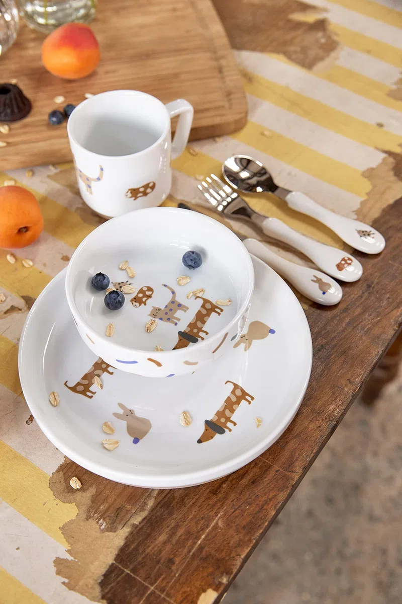 LÄSSIG Set di stoviglie per bambini Piatto Ciotola Tazza Porcellana Antiscivolo/Dish Set Porcelain/Silicone Little Mateys royal blue