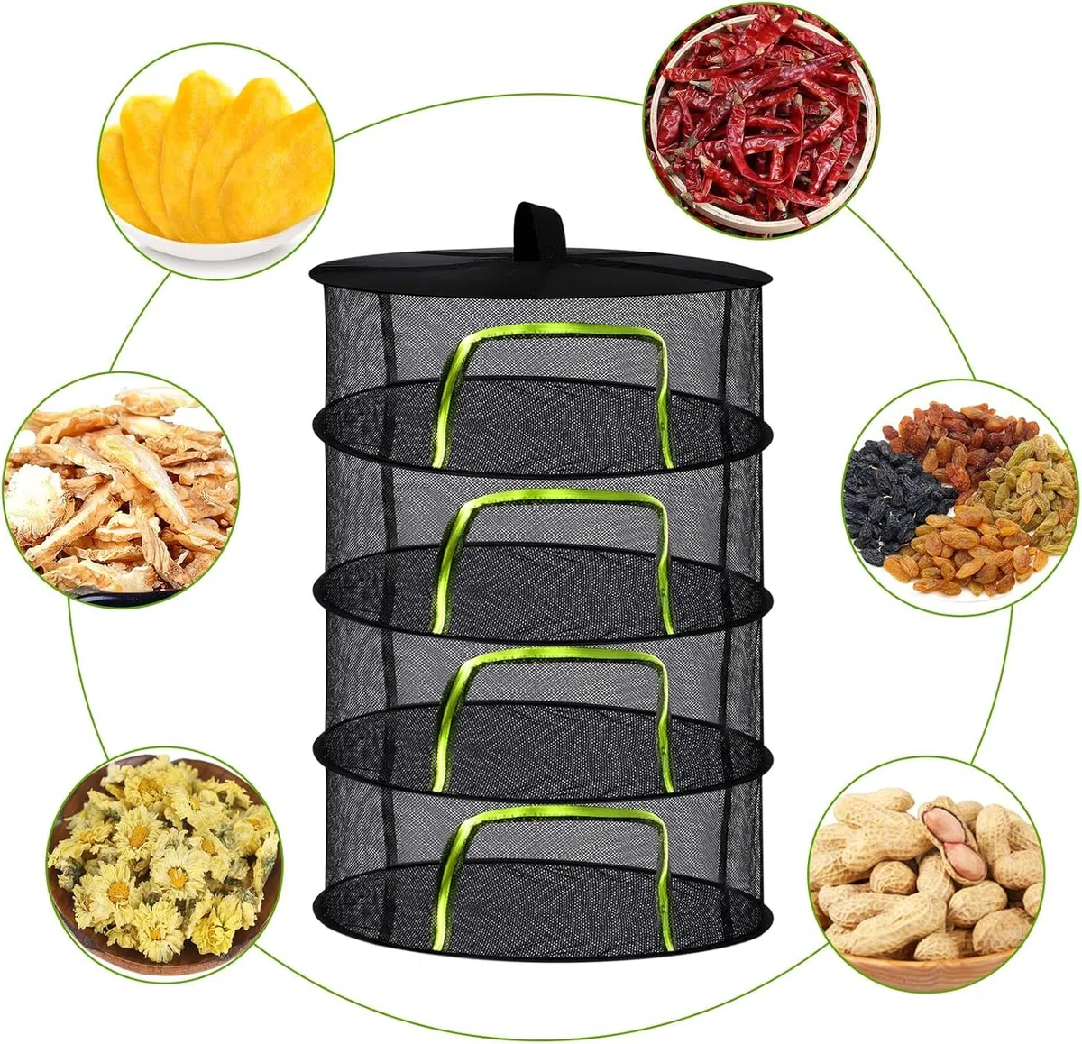 Rete a secco,con chiusura lampo, pieghevole, adatto per appendere fiori secchi, pesce, carne, erbe, frutta per asciugare i vestiti(A)