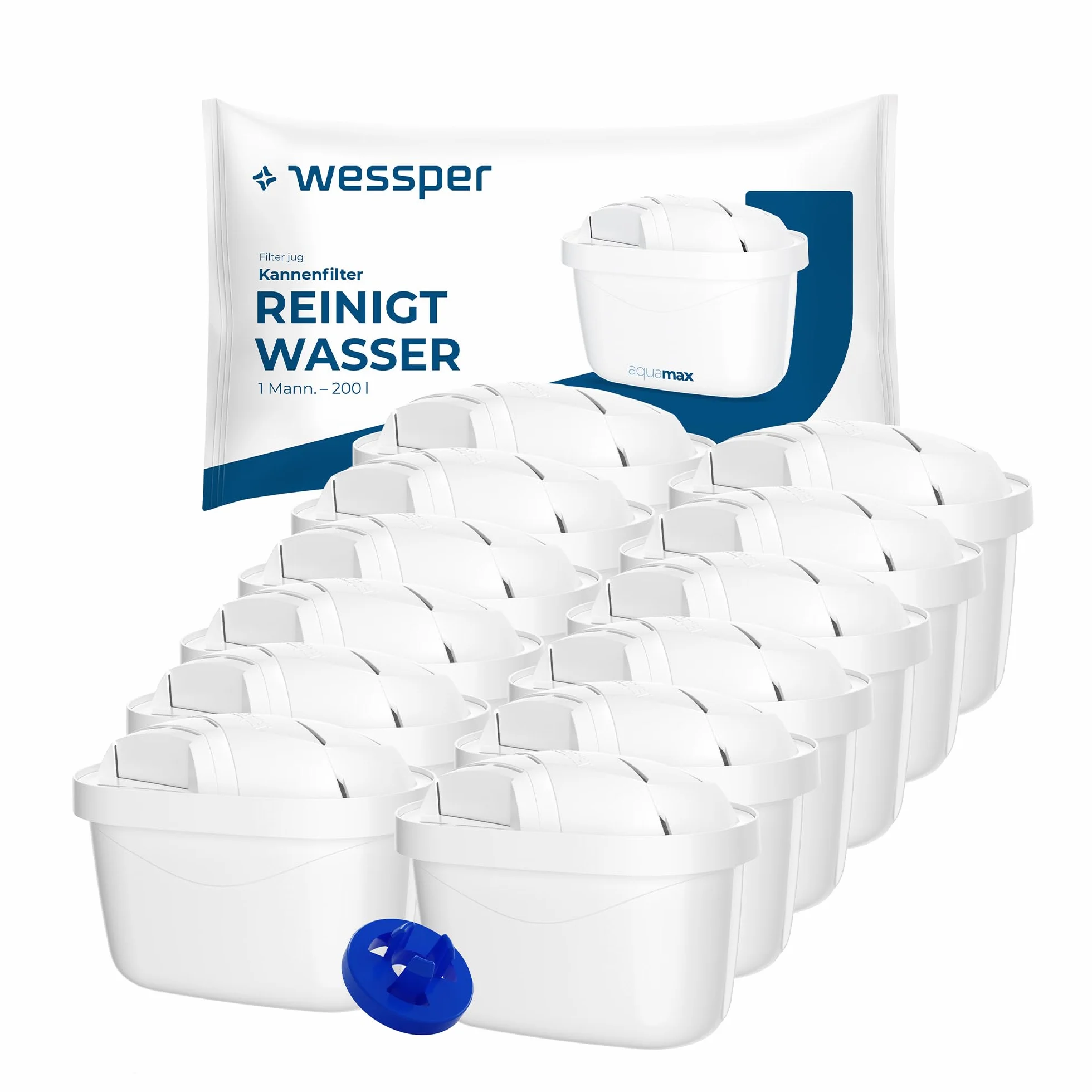 Wessper Set di 12 Filtri per Acqua Compatibili con Brita Maxtra+, Maxtra Pro, Caraffe Marella, Style, Elemaris – Cartucce Filtranti Ricambio per Caraffa Filtrante – Riduce Cloro e Calcare