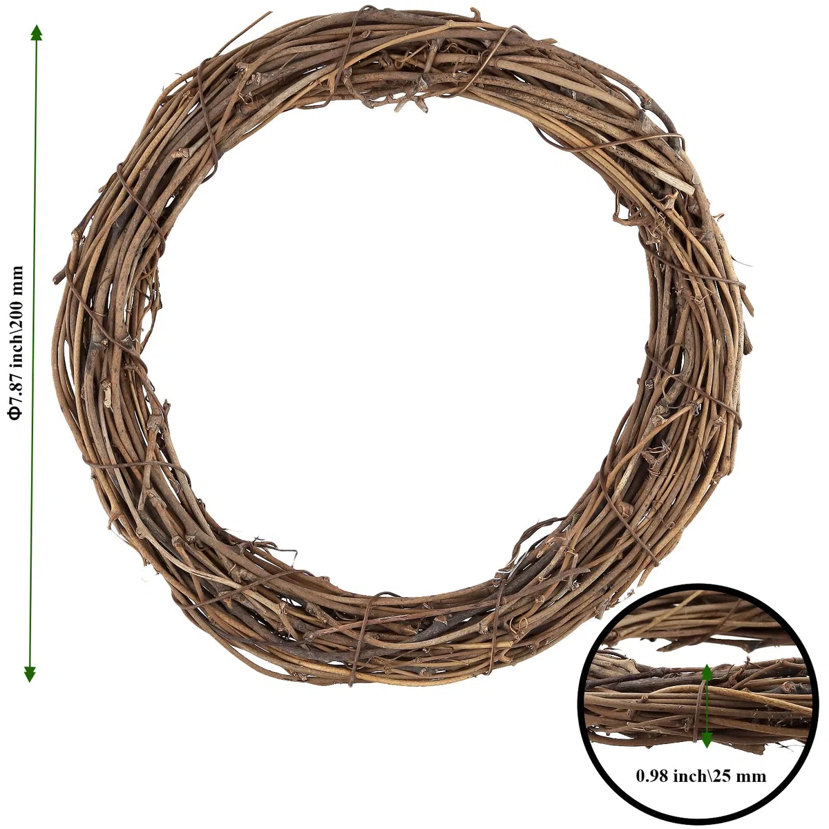 8 anelli per ghirlanda da 20 cm, base per ghirlanda, ghirlanda di vite naturale, accessori per la creazione di ghirlande di vite, ghirlande natalizie retrò per vacanze, matrimoni, decorazioni