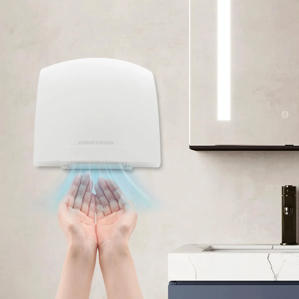 Asciugamani automatico, 1200 W, con sensore a infrarossi, con aria calda/fredda, tempo di asciugatura rapida, 10-15S, asciugatura automatica, compatto per bagno e commerciale, montaggio a parete