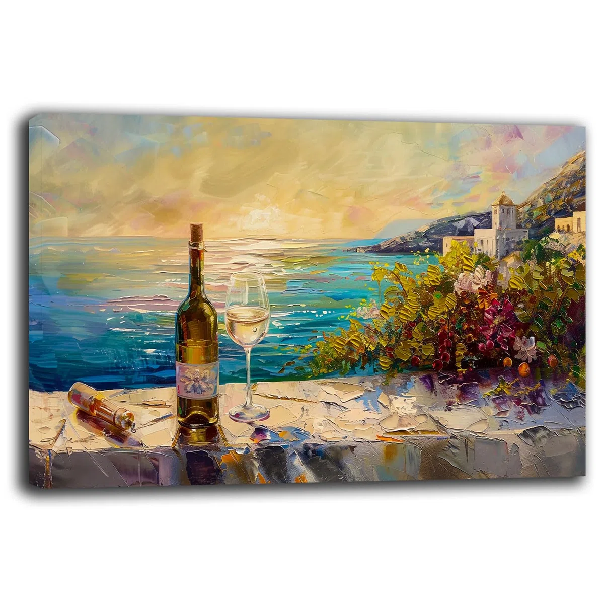 Quadro Moderno MARE vino e calice Quadri moderni soggiorno da Parete XXL grande Stampa su tela Canvas Decorazione Murale muro Salone Arredo Camera da letto Cucina (7, 40x70 cm, Canvas intelaiato)