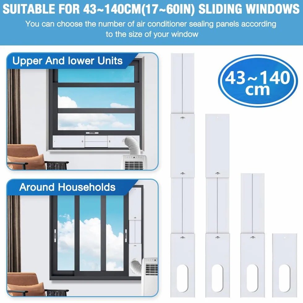 Kit di Sfiato per Finestra del Condizionatore, 4 pezzi, 16 x 43-140 cm, Tubo di Scarico 13/15 cm, Condizionatore d'Aria Portatile Windows Vent Kit