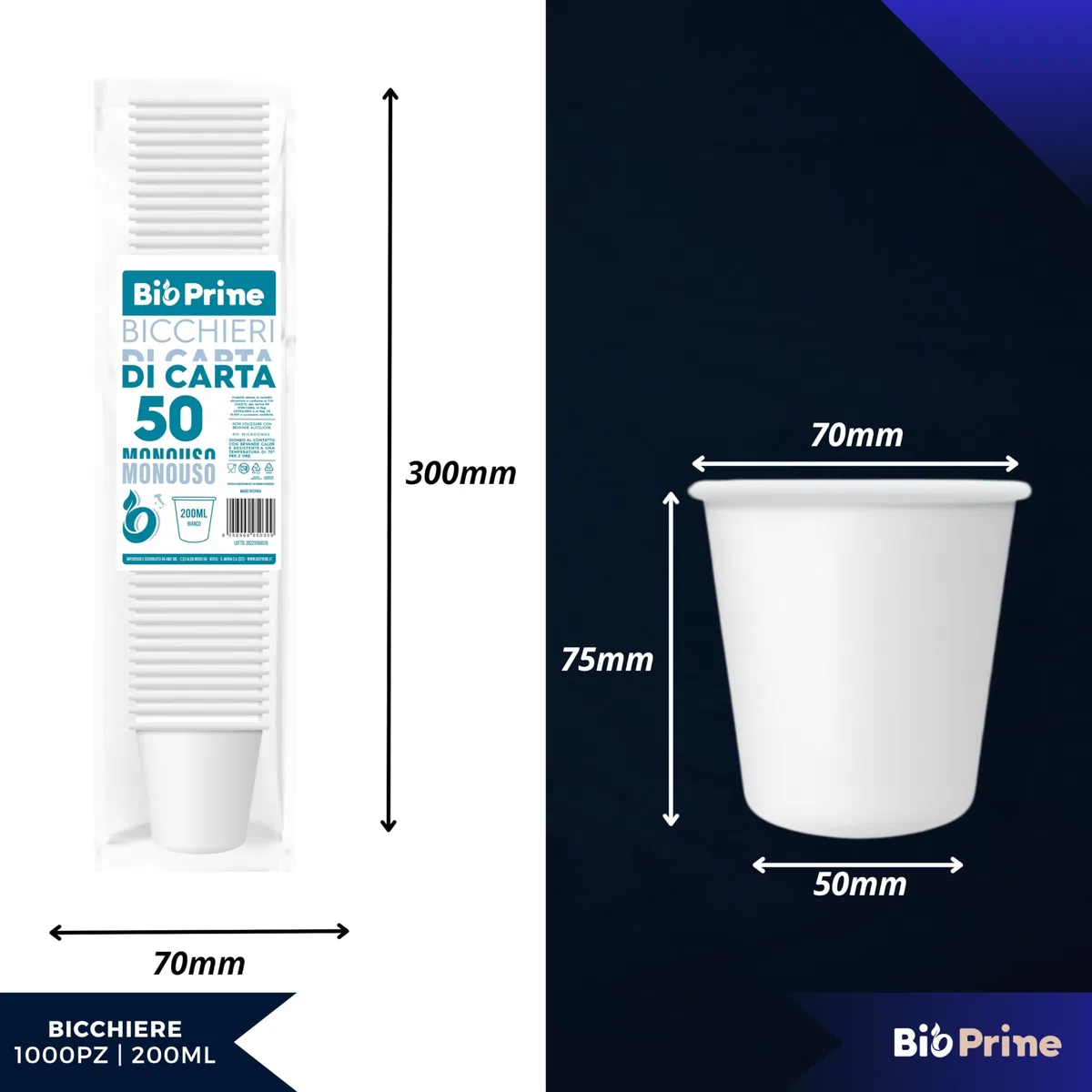 1000pz - Bicchieri Acqua in Carta 200ml - Bicchieri 200ml Biodegradabili - Per Bevande Calde, Acqua e Bibite - Bicchieri Usa e Getta.