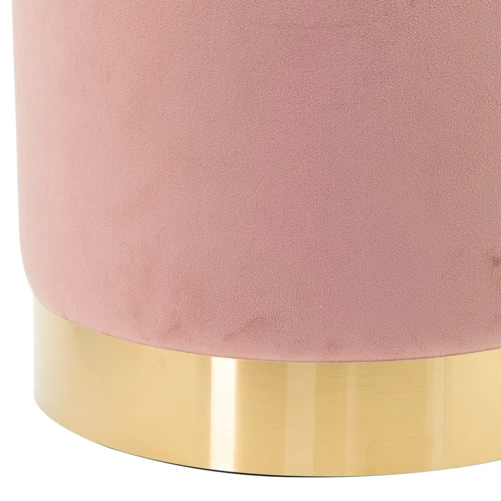 Shally Dogan Pouf in Velluto con Base in Metallo e Struttura in MDF, Design Moderno, Poggiapiedi Forma Cilindrica, Sgabello Tondo con Seduta Imbottita Morbida, Arredamento Interno (Rosa)