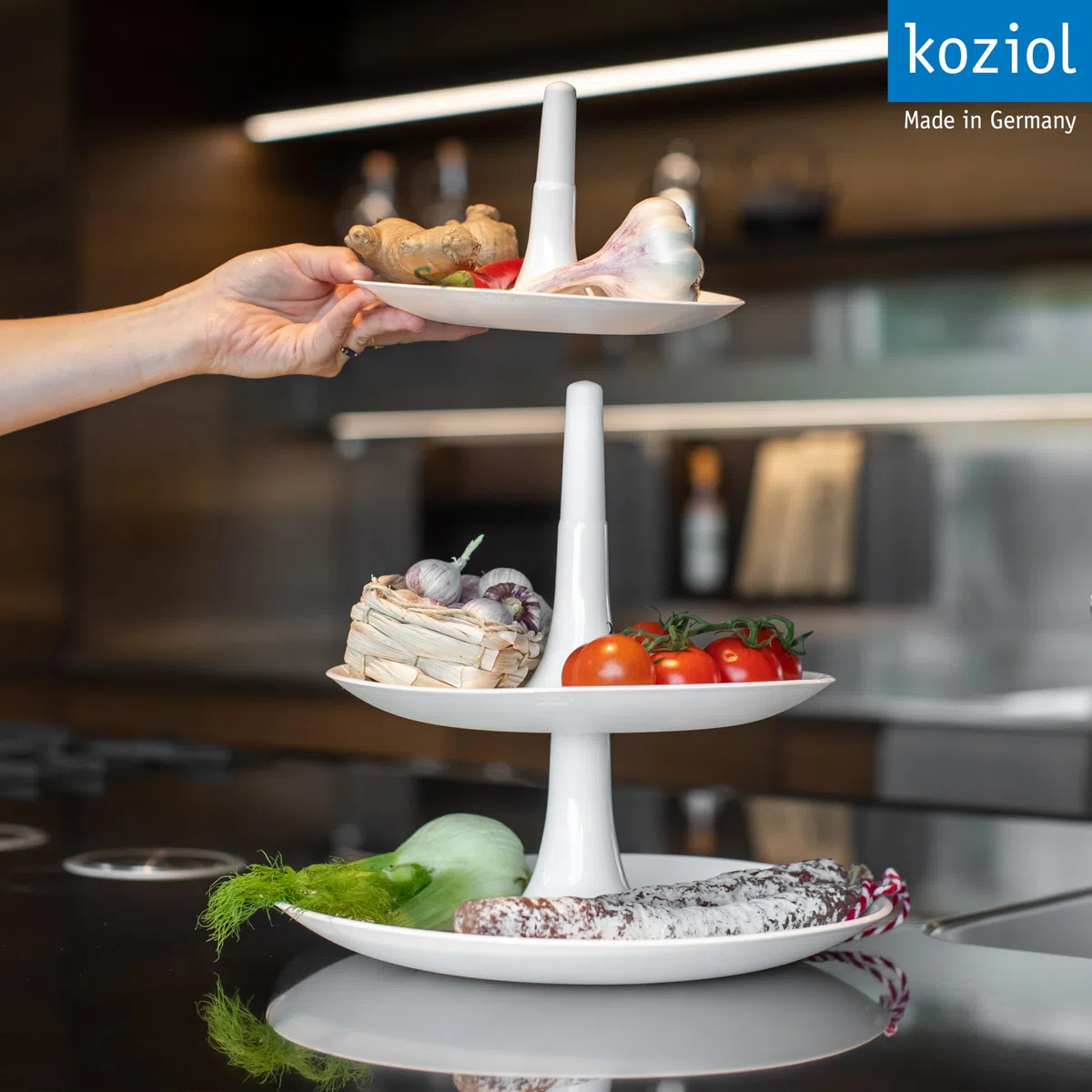 Koziol BABELL Alzata, Piatto, Vassoio da Portata, Supporto per Torte, Cupcake, Plastica, Bianco