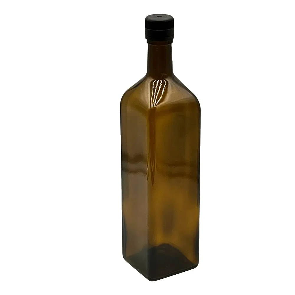 4 bottiglie di olio da 1000 ml in vetro, con beccuccio integrato in plastica ed etichette
