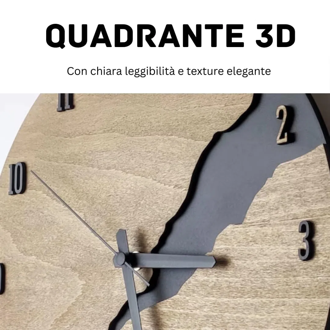 Orologio da Parete in Legno Moderno 30 cm – Design Silenzioso e Decorativo con Numeri 3D | Orologio da Muro Elegante per Cucina, Soggiorno, Camera o Ufficio – Orologio Minimal