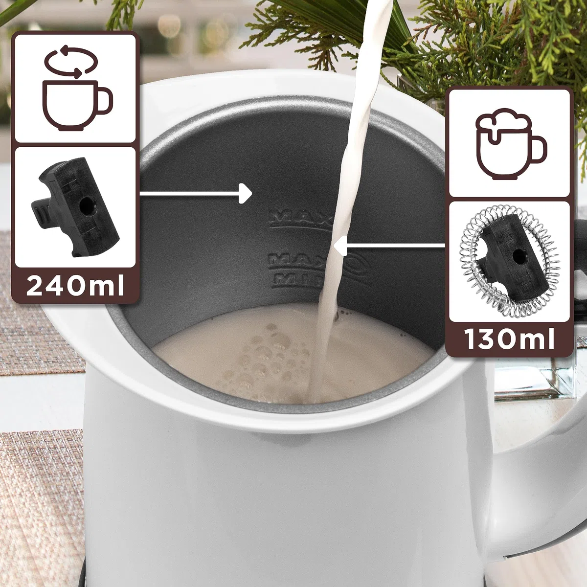 Duronic MF130 Montalatte elettrico 2 in 1, Schiumalatte automatico 130ml, Scaldalatte 550W, Cappucinatore, Emulsionatore, Facile da usare e pulire, Ideale per caffè cioccolata calda cappuccino latte