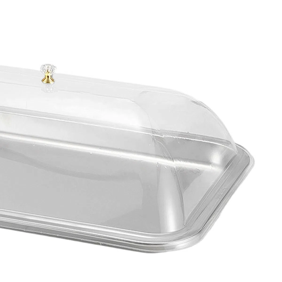 Vassoio per Torte Rettangolare con Coperchio PP Trasparente in Acciaio Inox, Piattino da Portata per Dessert Dolci Frutta, Facile da Pulire per RIST, Cucina e Ricevimento di Nozze, 40x30x2 Cm