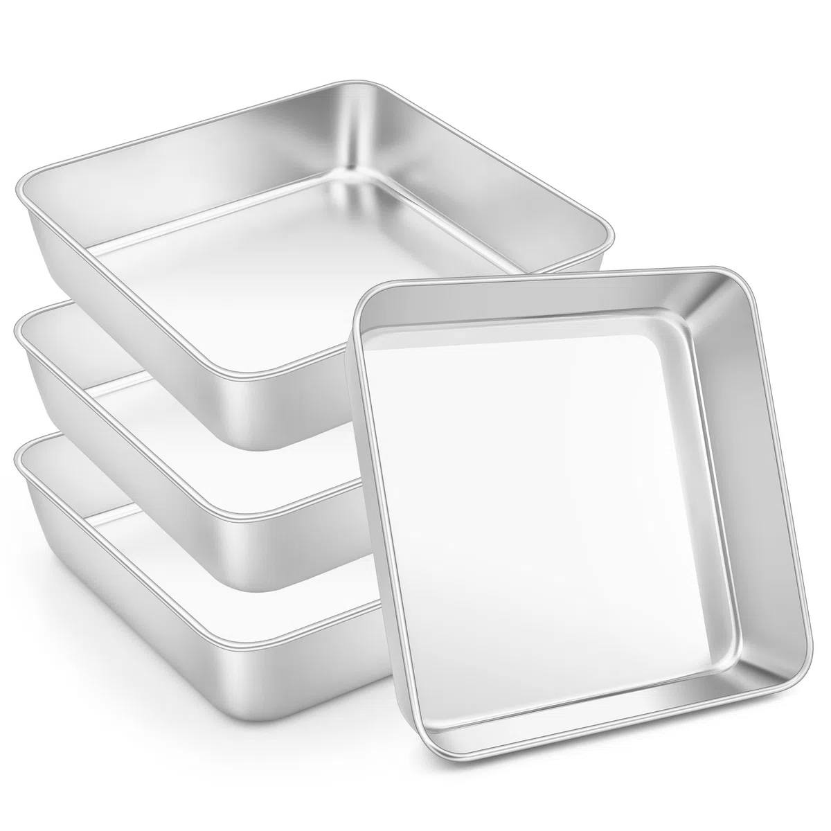 HaWare Set di 4 pirofile, quadrate, in acciaio inox, piccoli stampi rettangolari, ideali per lasagna/brownie/torte, sani e lavabili in lavastoviglie, 15 x 15 x 5 cm