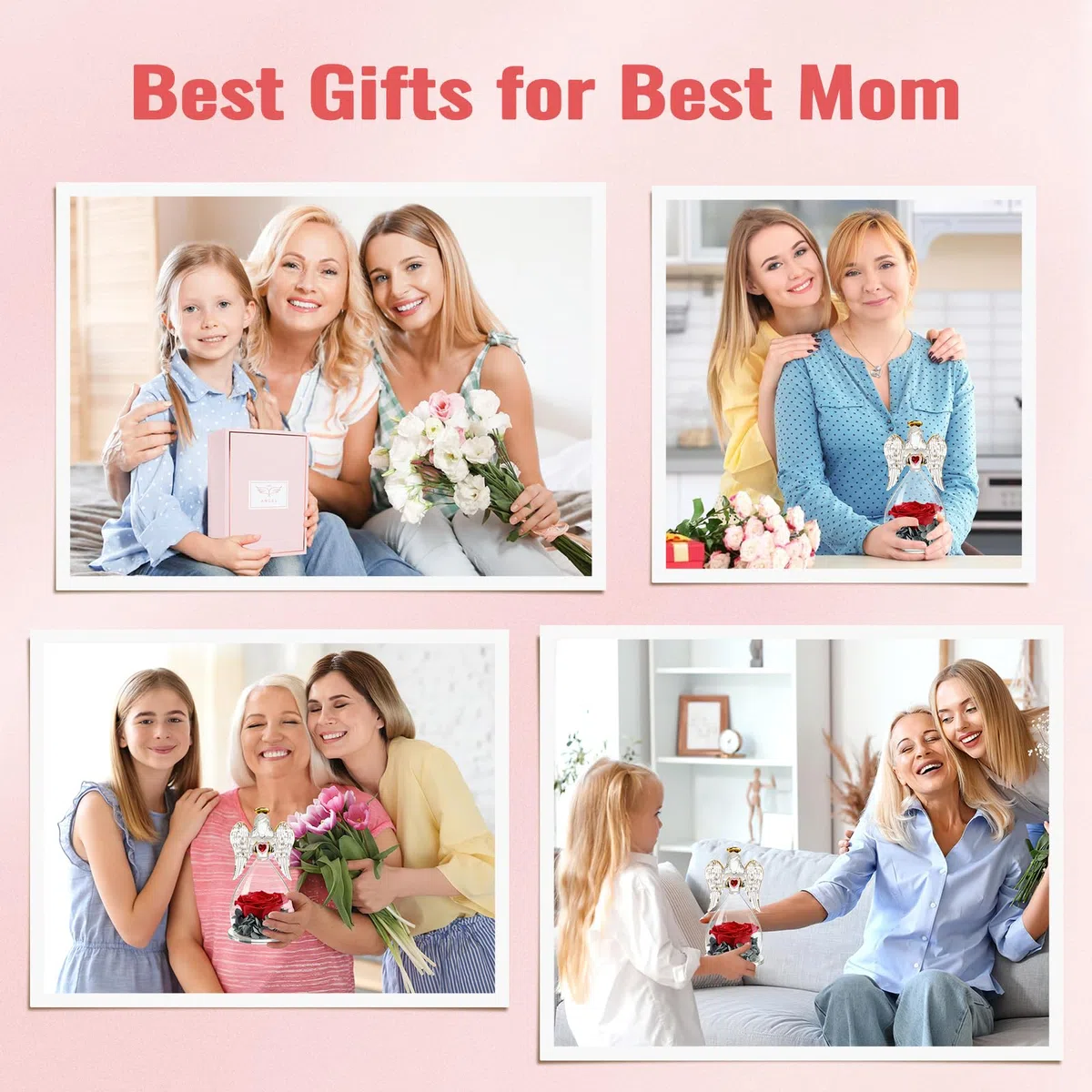 Miofula Regali Festa della Mamma,Rosa Eterna Figurine Angelo con Collana Argento 925,Rosa Stabilizzata Regalo Mamma Compleanno,Festa della Mamma Idee Regalo Mamma Nonna,Fiori Stabilizzati Regalo Donna