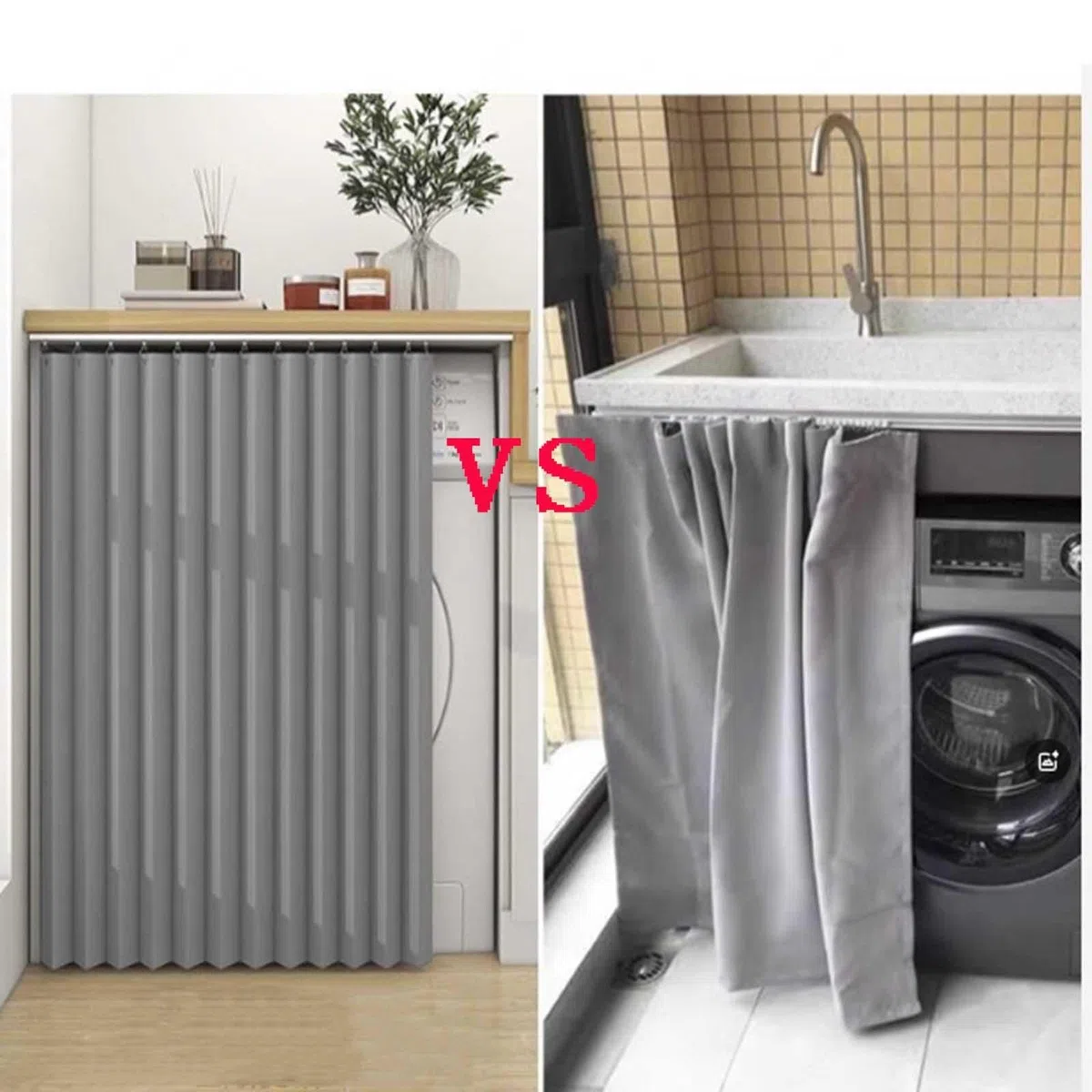 Tendina Sottolavello Cucina Con Binario Tenda Per Armadietti Da Cucina, Tenda Antipolvere, Pieghevole Per Armadi, Bagni e Lavatrici,Grey-W90cm/H90cm