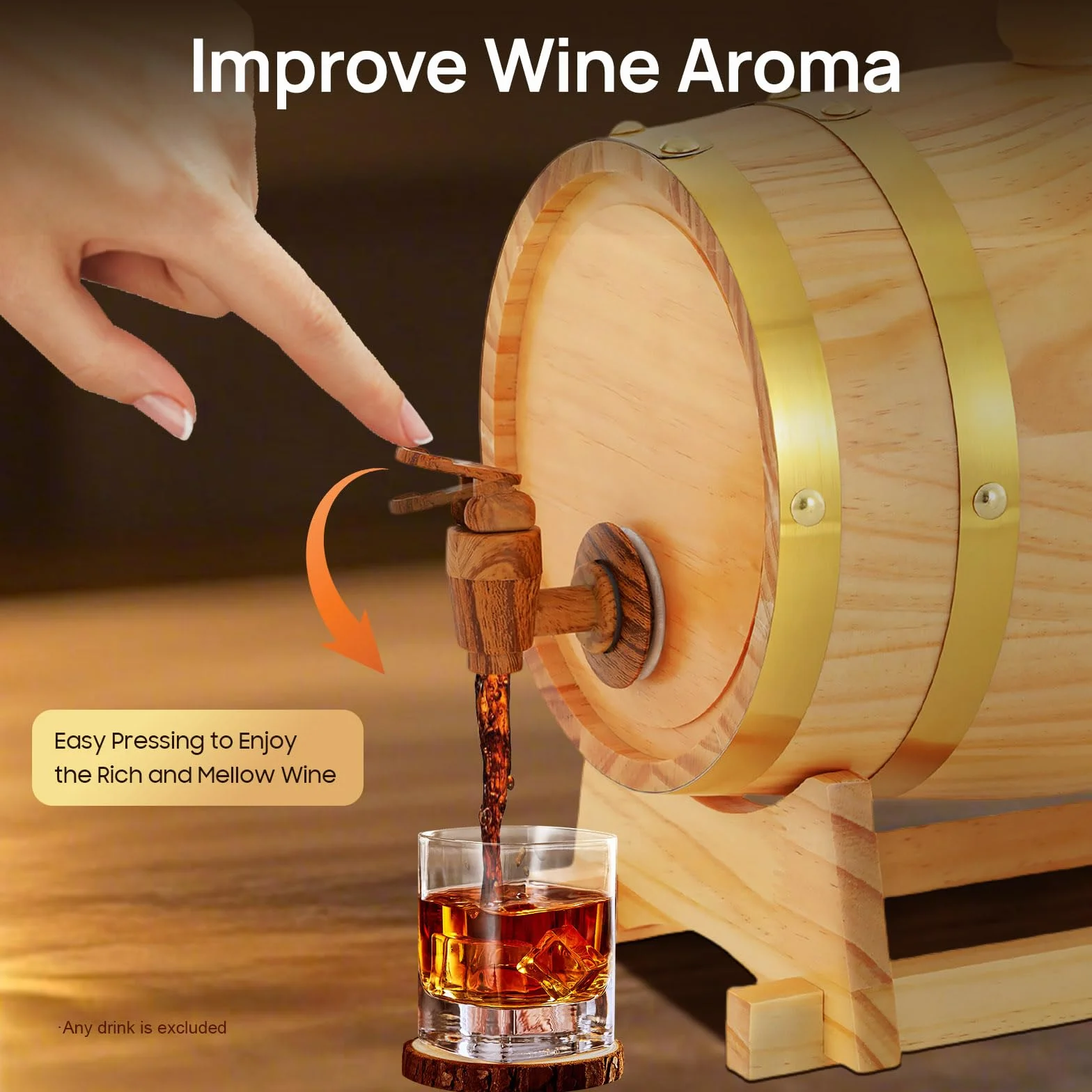 Botte di vino da 3 l con supporto e rubinetto Log Color Barile di legno per whisky adatto per la conservazione di whisky rum brandy tequila vino birra, ecc
