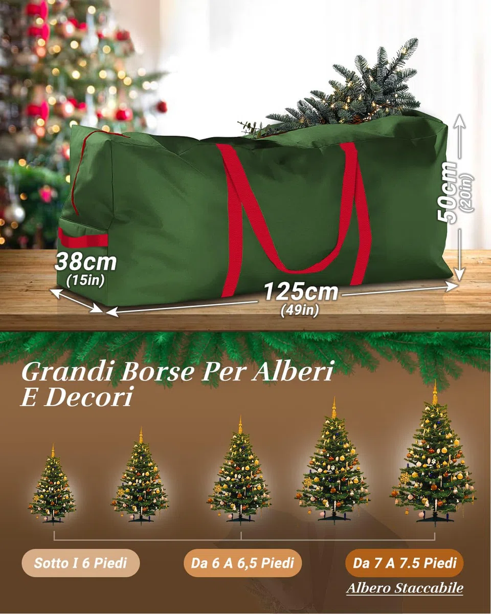 Porta Albero Di Natale, 125x38x50cm Impermeabile, Durevole Sacca per Albero Di Natale, Adatto per alberi di Natale da 6-7,5 piedi (Staccabile), per Mobili Di Piccole/Medie Arredamento