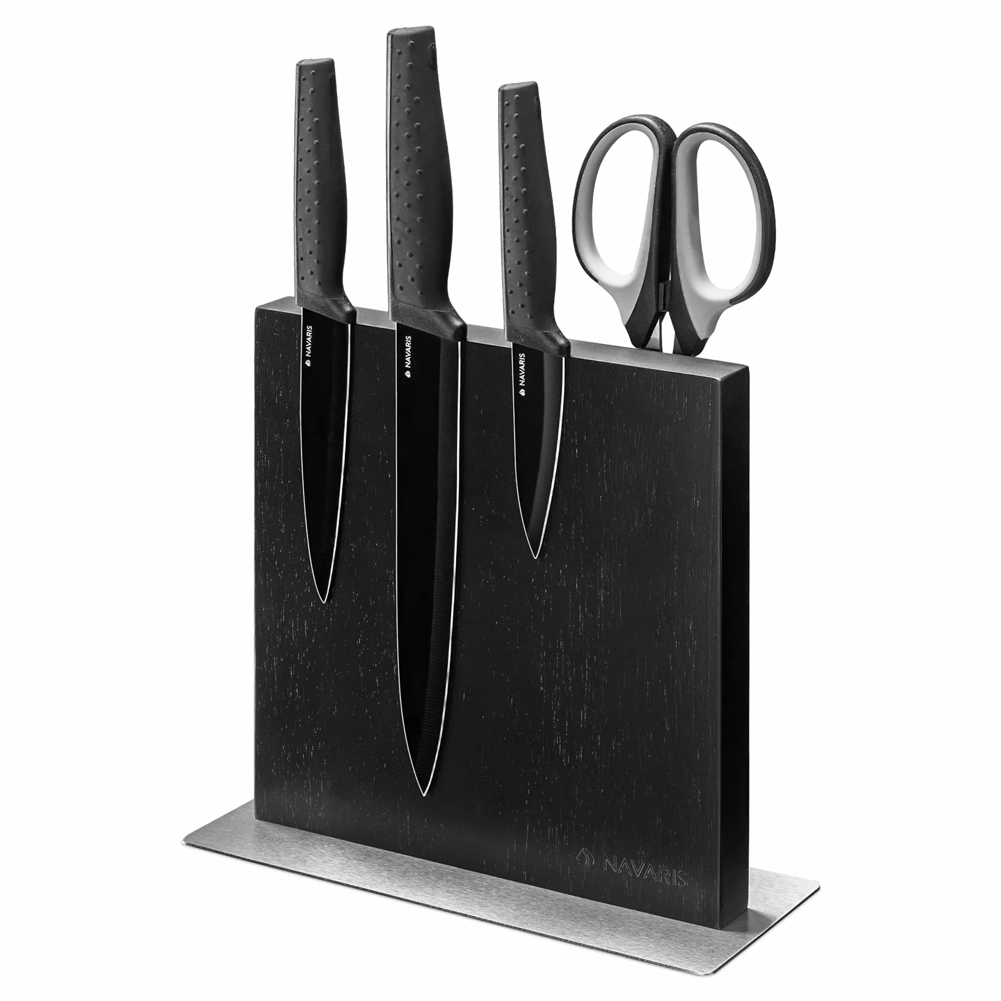 Navaris Porta Coltelli da Cucina - Ceppo Portacoltelli Doppio Lato Magnetico - Tavoletta con Calamita Magnetica Rivestita in Legno Nero