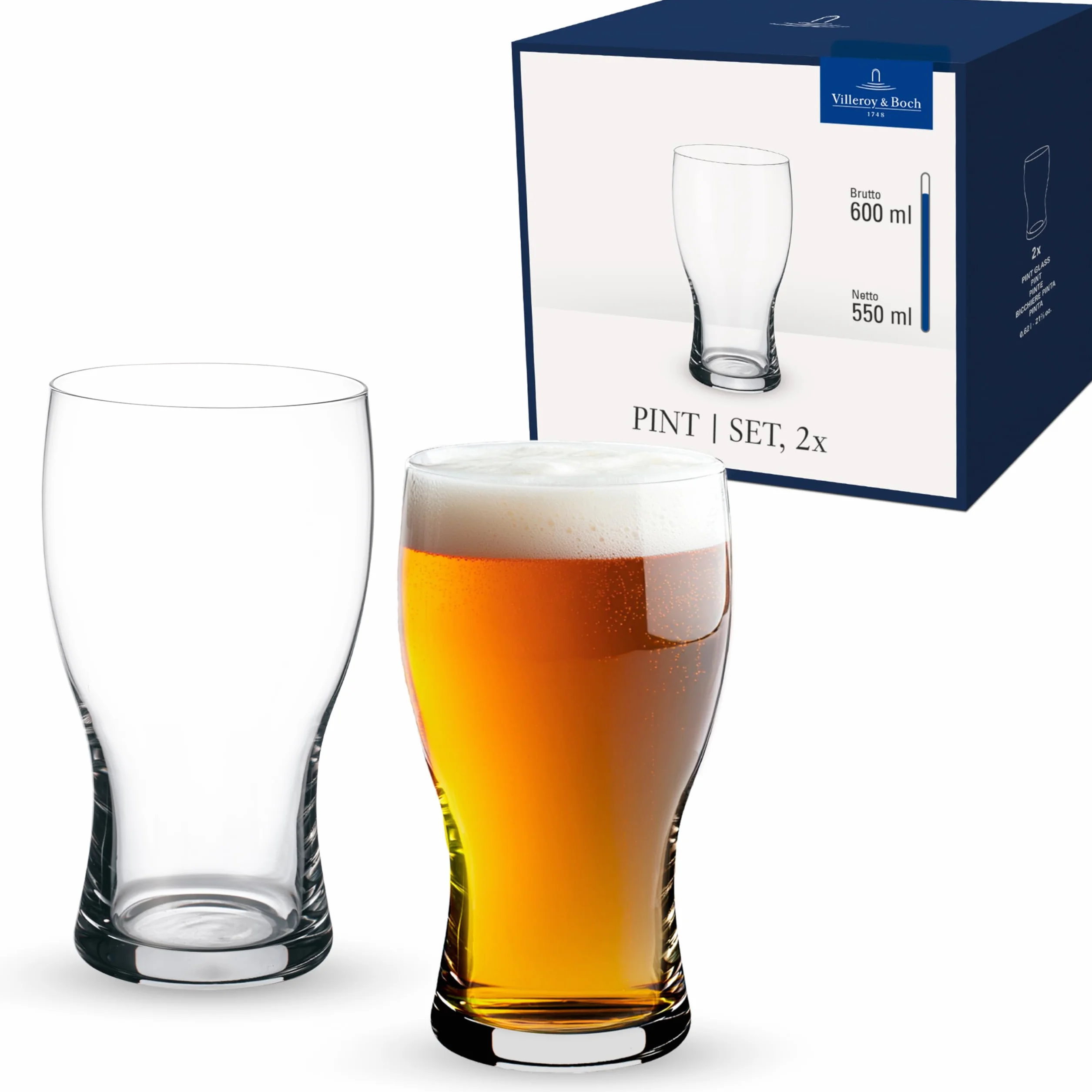 Villeroy & Boch Purismo Bicchieri da Birra, Set da 2, Cristallo, Trasparente, 650 ml