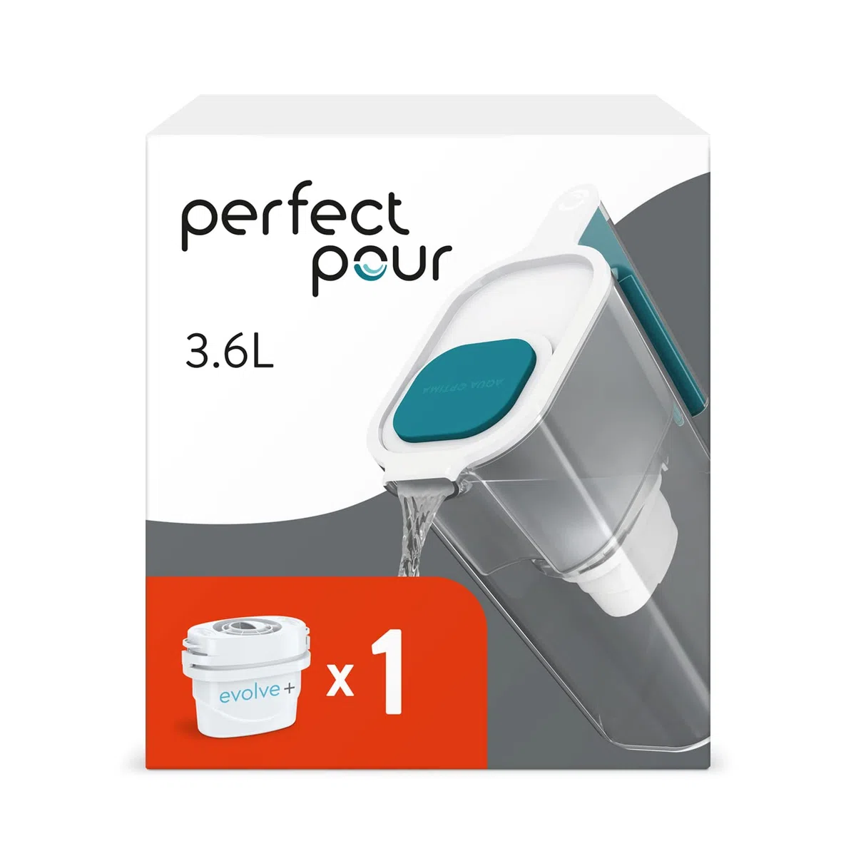 Aqua Optima Perfect Pour Caraffa Filtro Acqua e Cartucce Filtro Acqua 1 x 30 Giorni Evolve+, capacità 3,6 litri, per Riduzione di Microplastiche, Cloro, Calcare e Impurità, Blu