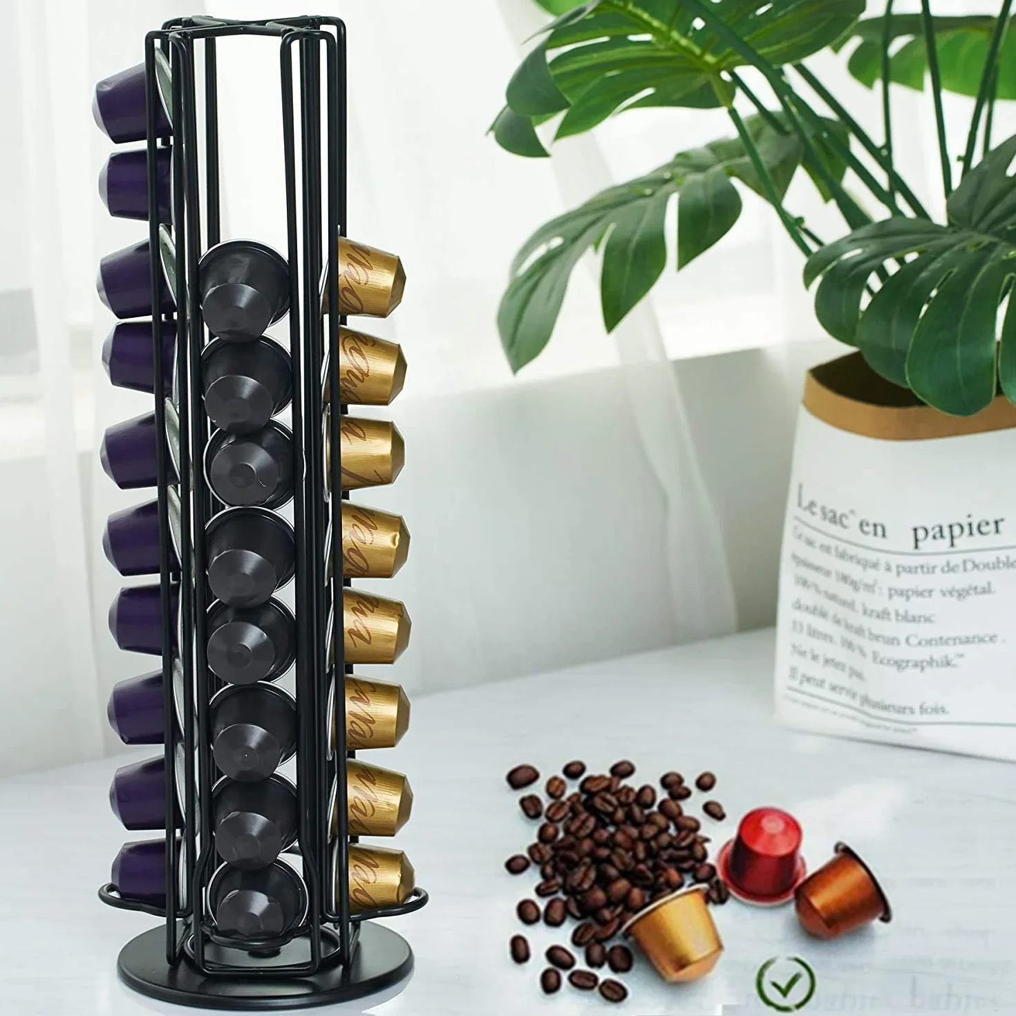 Porta Capsule per caffè Compatibile con Nespresso Originali Supporti per Capsule Contenitore Capsule con Supporto Girevole Verticale 360°,40 Cialde Nero