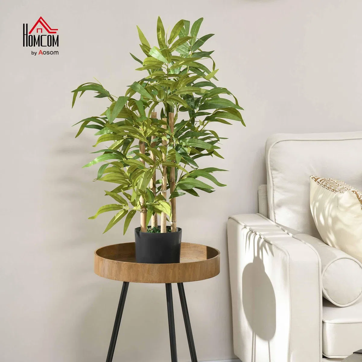 HOMCOM Pianta di Bambu Artificiale Alta 60 cm con Vaso in Cemento, Ø15x12.5 cm Pianta Finta in Poliestere e PP, Verde