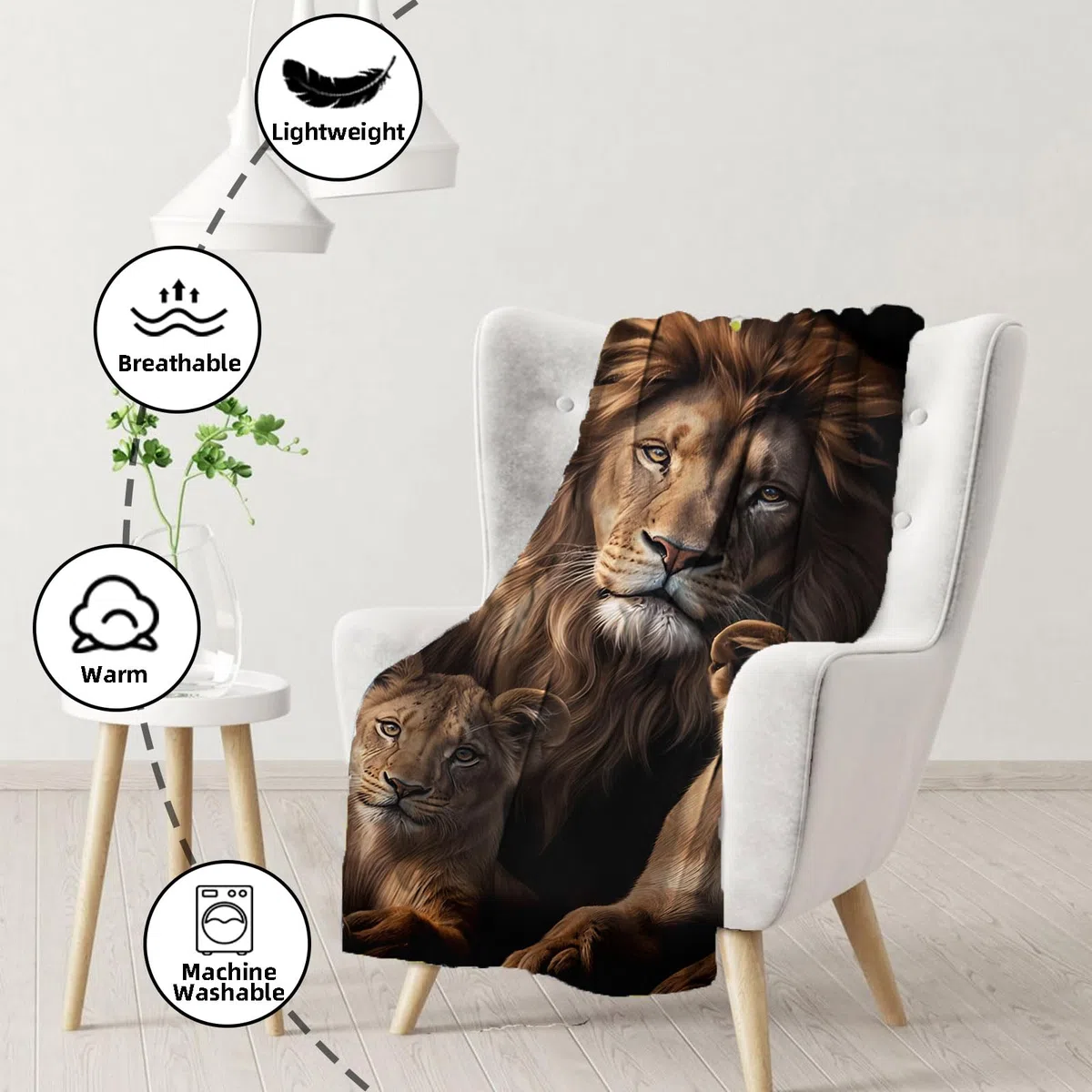 Coperta Leone 150x200cm, Coperta Leone Morbida con Motivo Animali Selvatici per la Casa, Coperta per Bambini, Idea Regalo per Divano e Divanetto (D, 150x200cm)