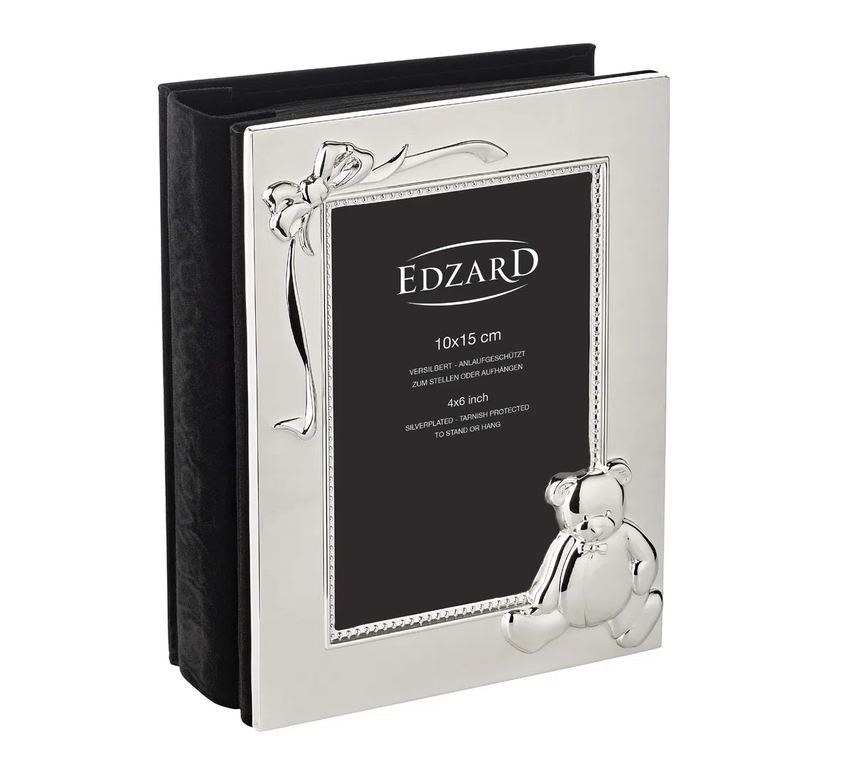 EDZARD Album fotografico Orsacchiotto, per bambini, per 100 fotos 10 x 15 cm, argentato e antiossidante, pagine nere
