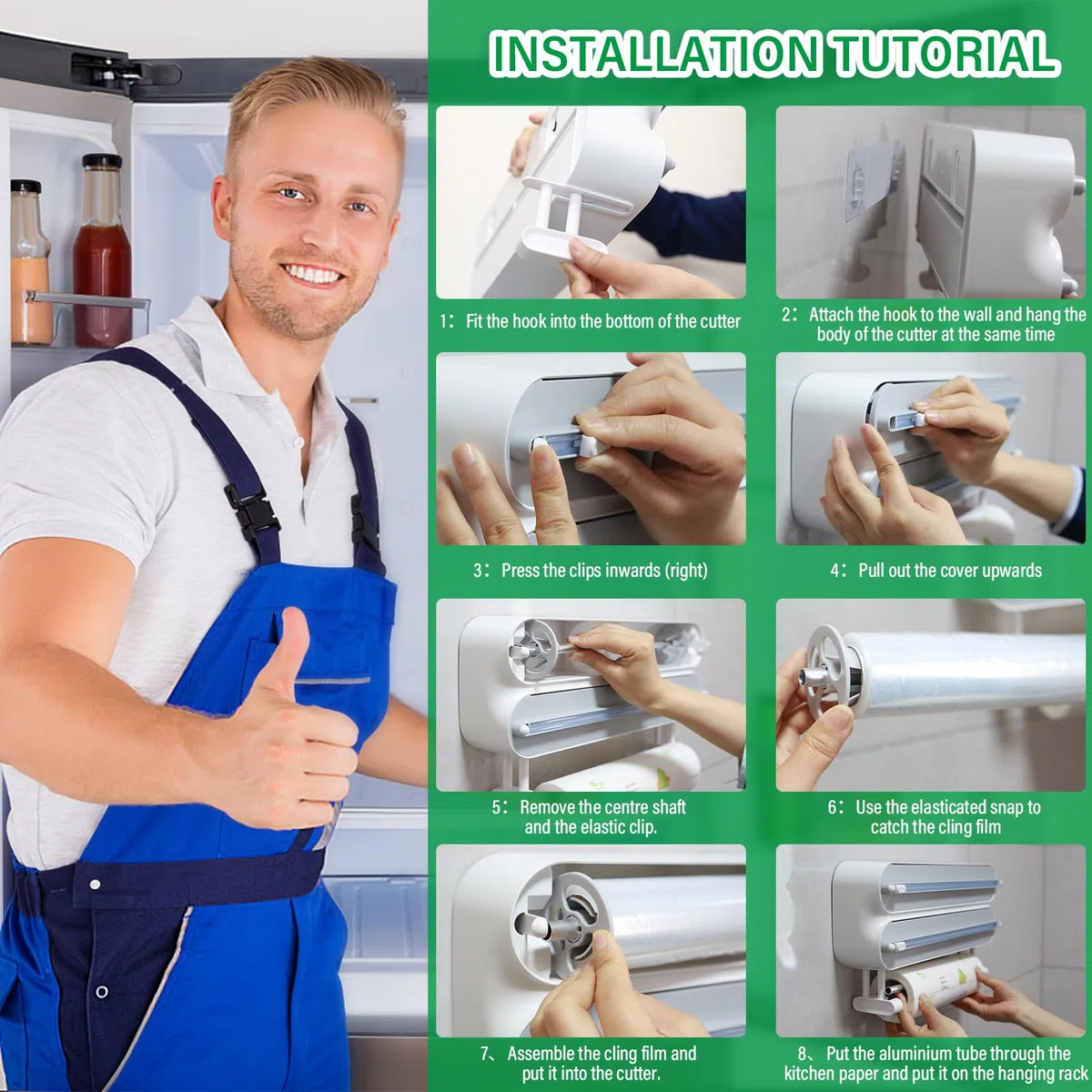 Distributore di Pellicola con Taglierino 3 in 1 Dispenser Universale per Pellicole e Portarotolo da Cucina Dispenser di Pellicola Trasparente per la Cucina Salvafreschezza
