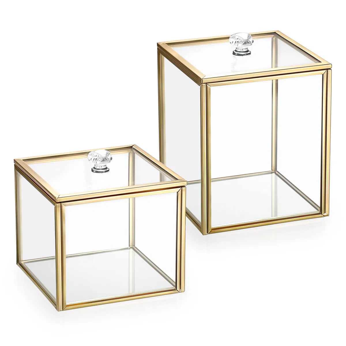 SUMTree 2 pz oro vetro trasparente Qtip titolare palle di cotone tampone organizzatore con coperchio