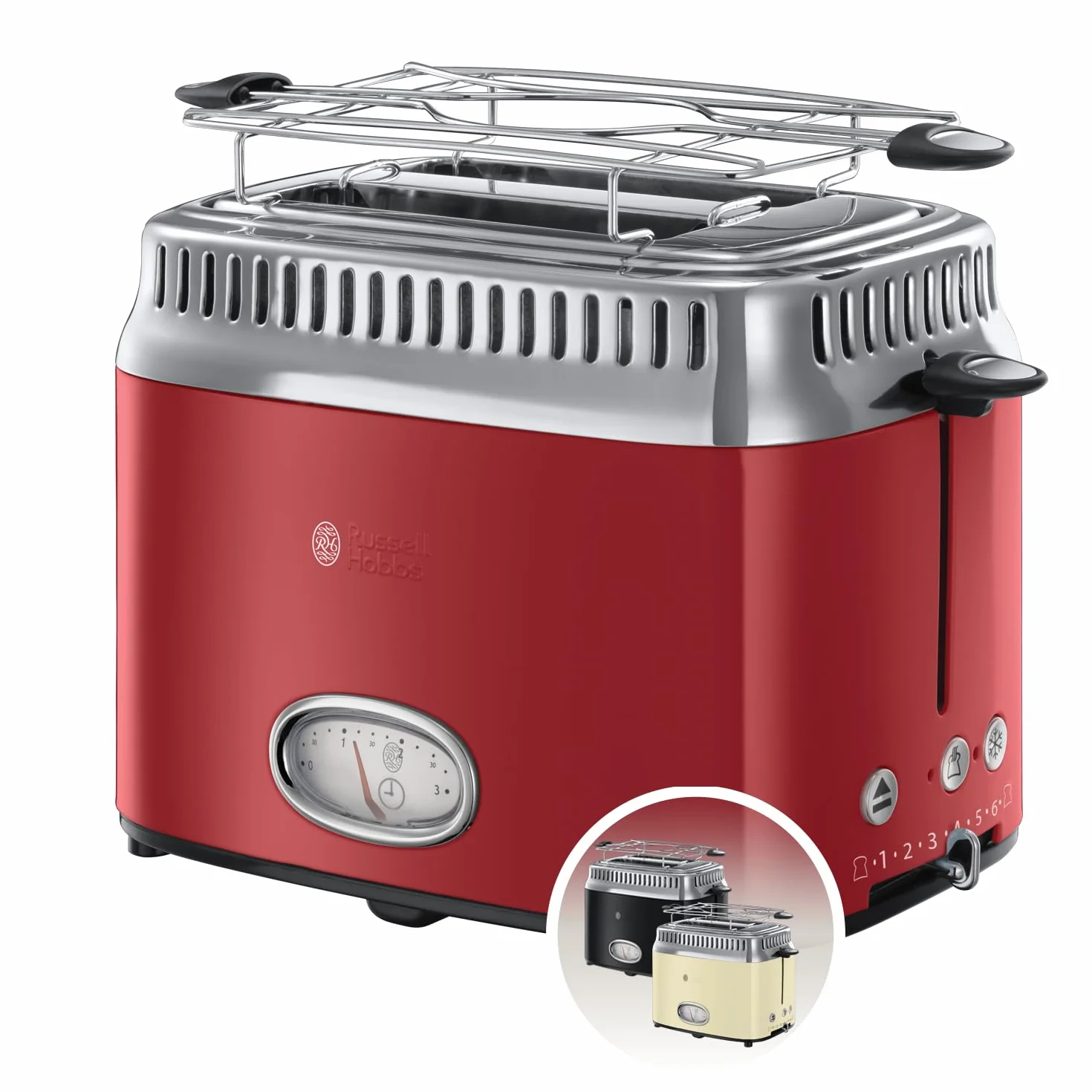 Russell Hobbs Tostapane Retro 2 Fette, Toast e Panini Farciti, 1300 W, Funzione Lift & Look, Riscalda e Scongela, Design Rosso – 21680-56