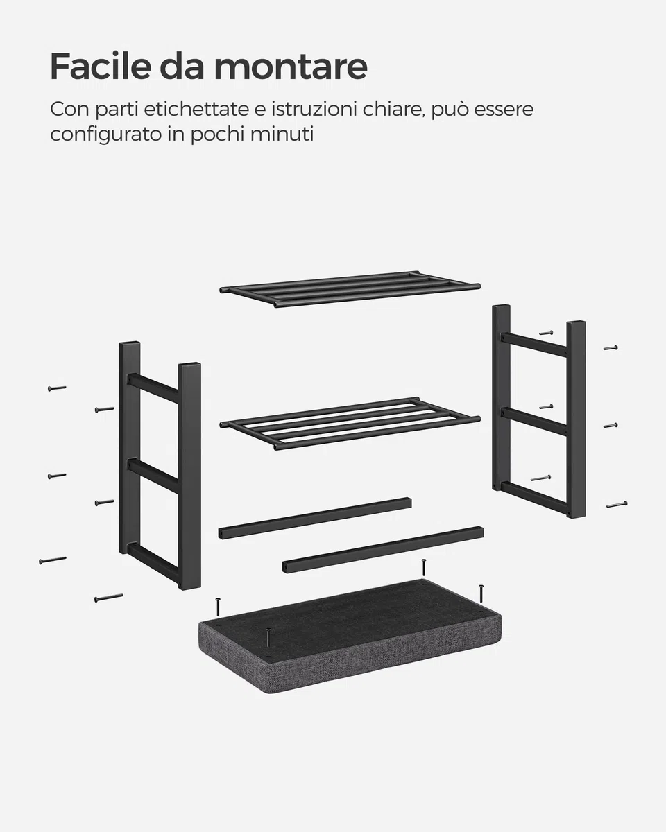 SONGMICS Shoe Bench, 3-Tier Rack for Entryway, 60 * 31 * 49cm, Dark Gray and Black LBS576B33
